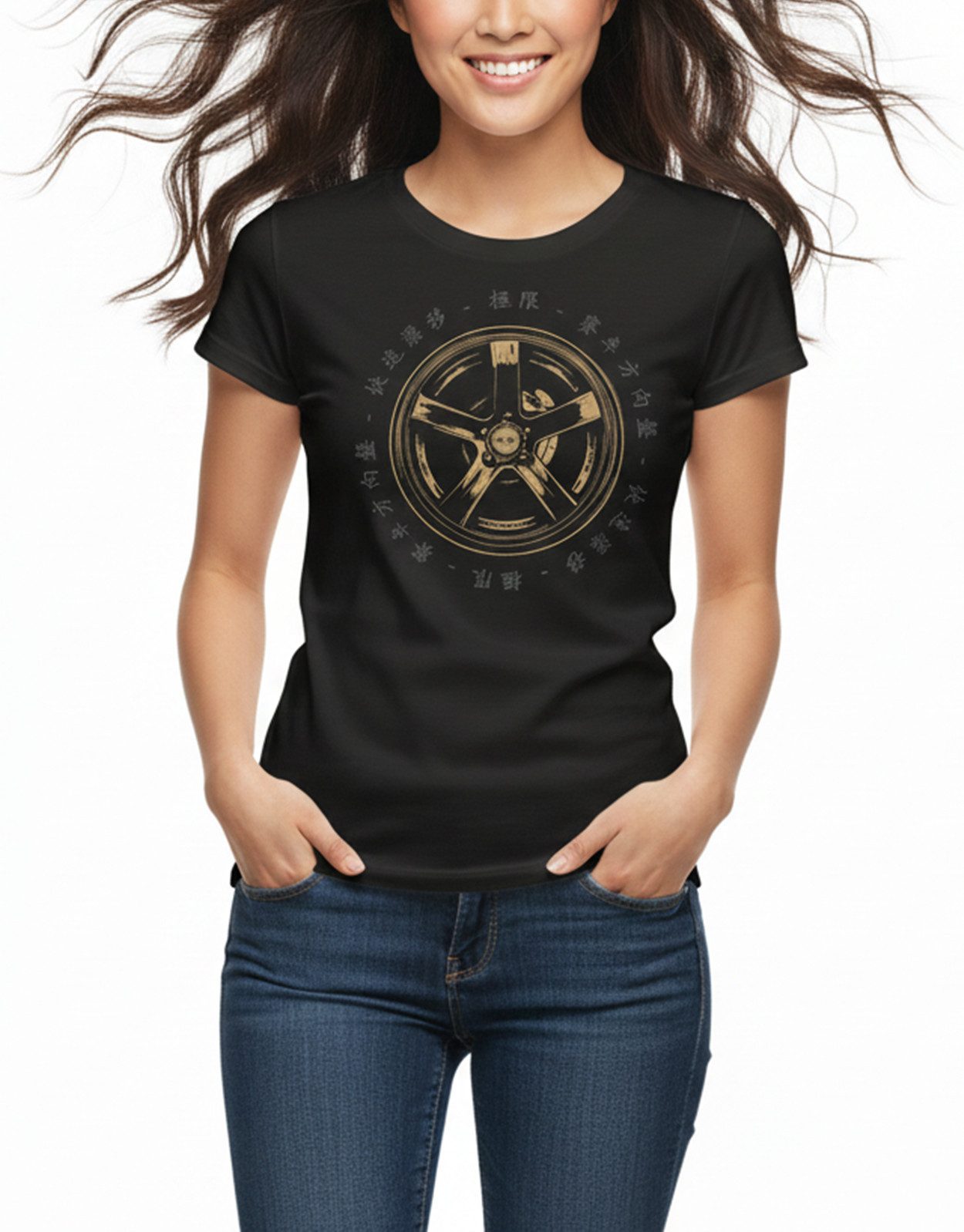 MAKAYA T-Shirt Damen Top mit Auto & Tuning Felgen Motiv – Motorsport & Gaming Look (Schwarz, S, M, L, XL) Baumwolle