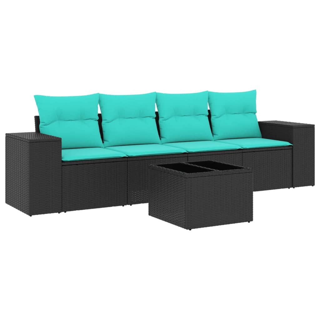vidaXL Sofaelement 5-teiliges Gartensofa-Set mit Kissen, schwarzes Polyrattan (1 St)