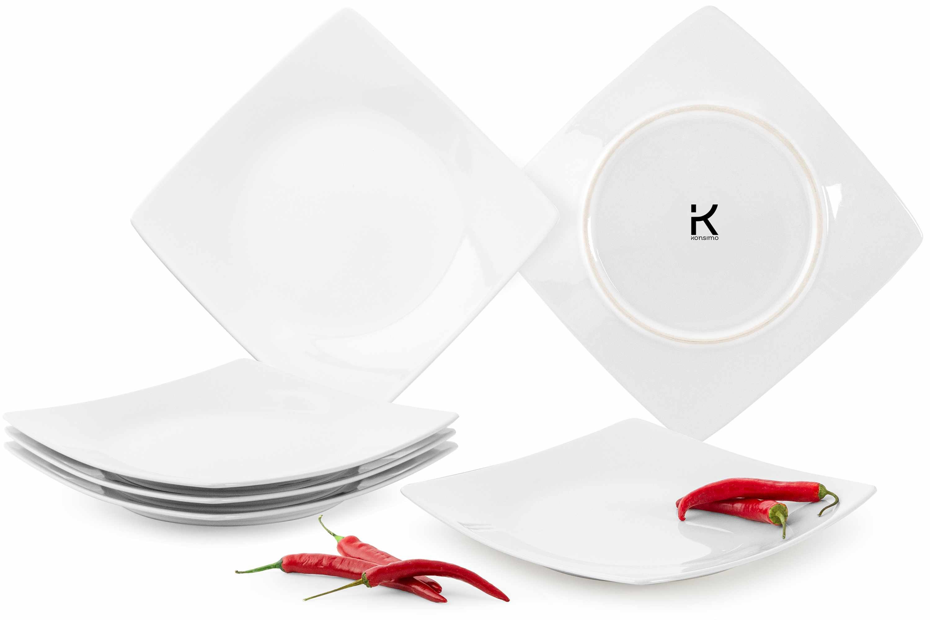 KONSIMO® Teller-Set EPIRI Geschirrset Speiseteller 6 Personen, hergestellt in der EU (6-tlg), 6 Personen, Keramik, quadratisch, Spulmachinen- und Mikrowellengeeignet