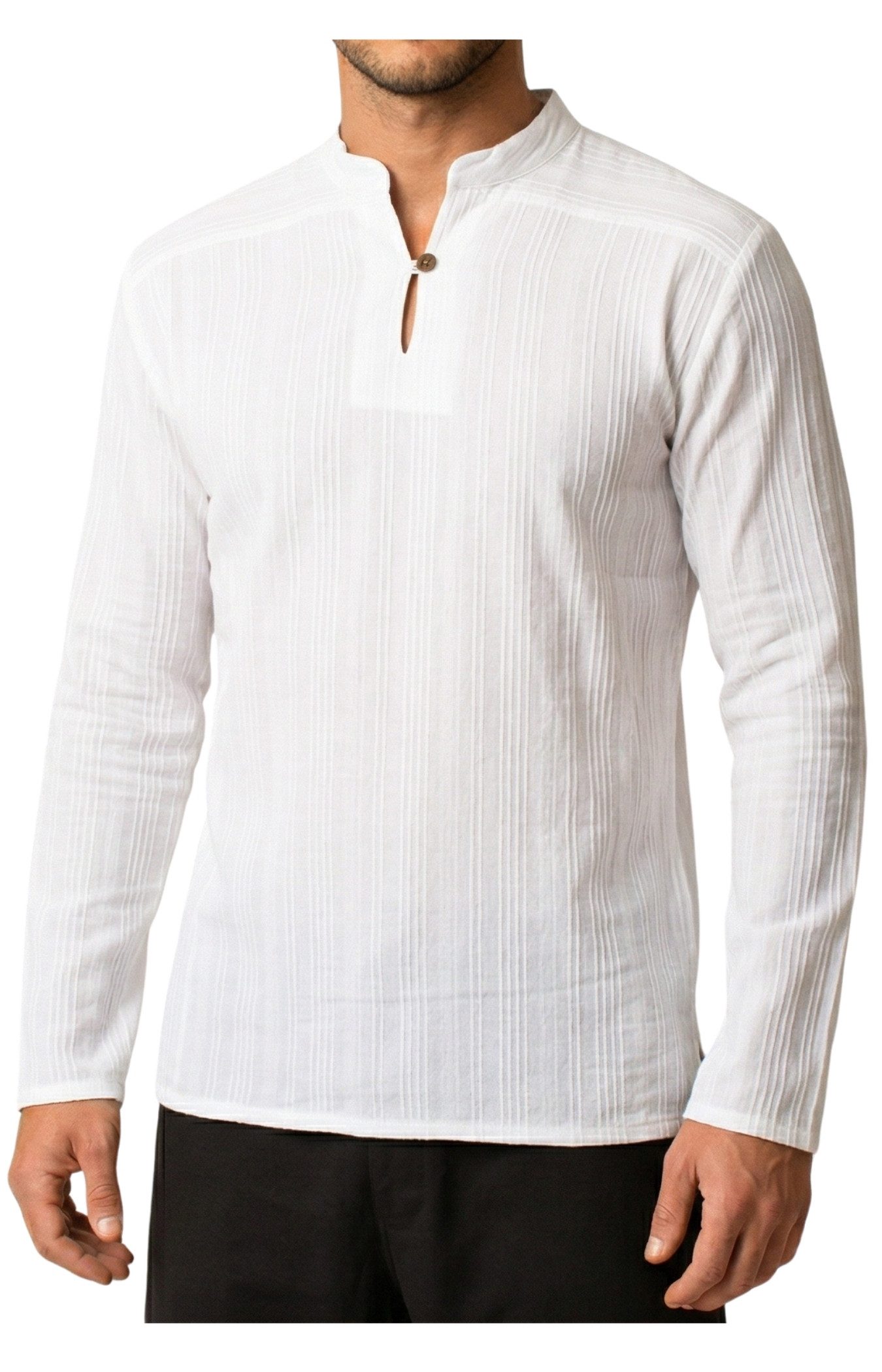 PANASIAM Langarmhemd Fischerhemd Herren - Fisherman Shirt aus 100% Baumwolle ohne Kragen Leichtes Sommerhemd mit Henley Ausschnitt auch als Mittelalterhemd