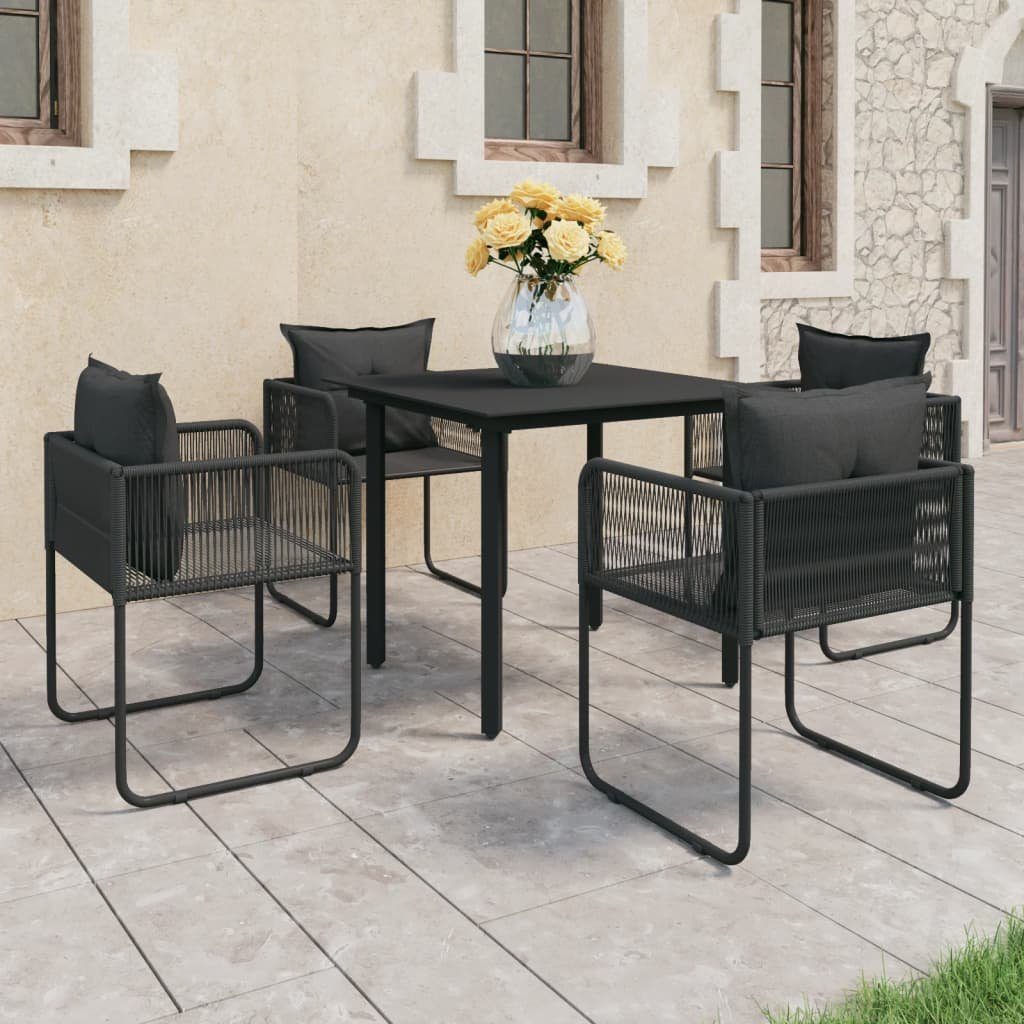 vidaXL Garten-Essgruppe 5-tlg. Garten-Essgruppe PVC Rattan Schwarz, (5-tlg)