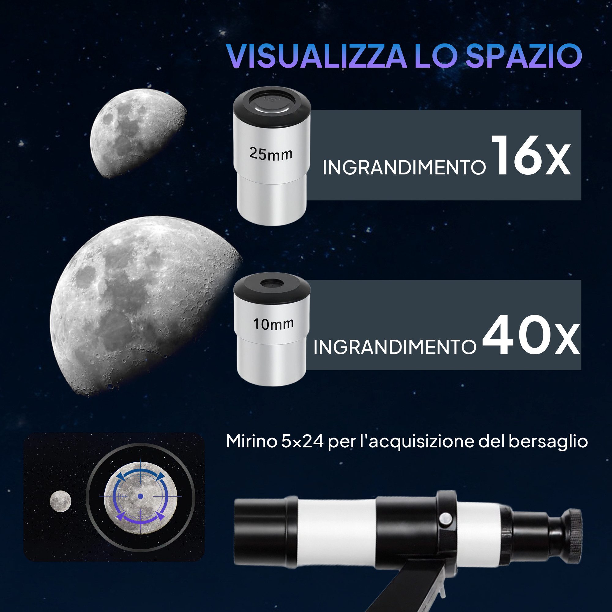 kowdom Teleskop 80mm Teleskop AZ-Montierung, 2 Okulare & Handy-Adapter für Astronomie, Adapter, Stativ, Tasche, AZ-Montierung, 2 Okulare