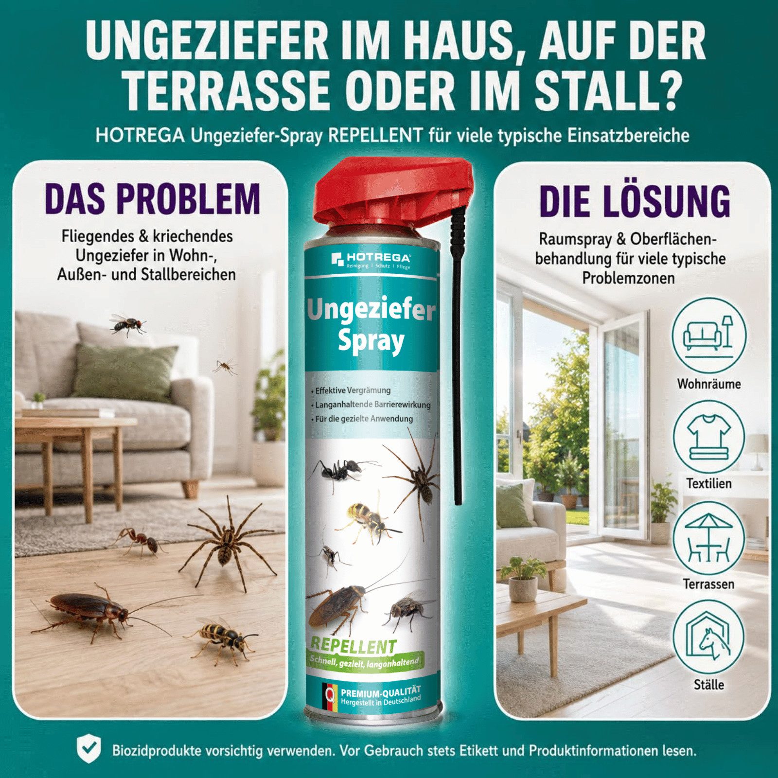 HOTREGA® Vergrämungsmittel Ungeziefer-Spray REPELLENT 600 ml, Insektenspray, geruchsarm & sicher, 0.6 l – Bild 4 von 5