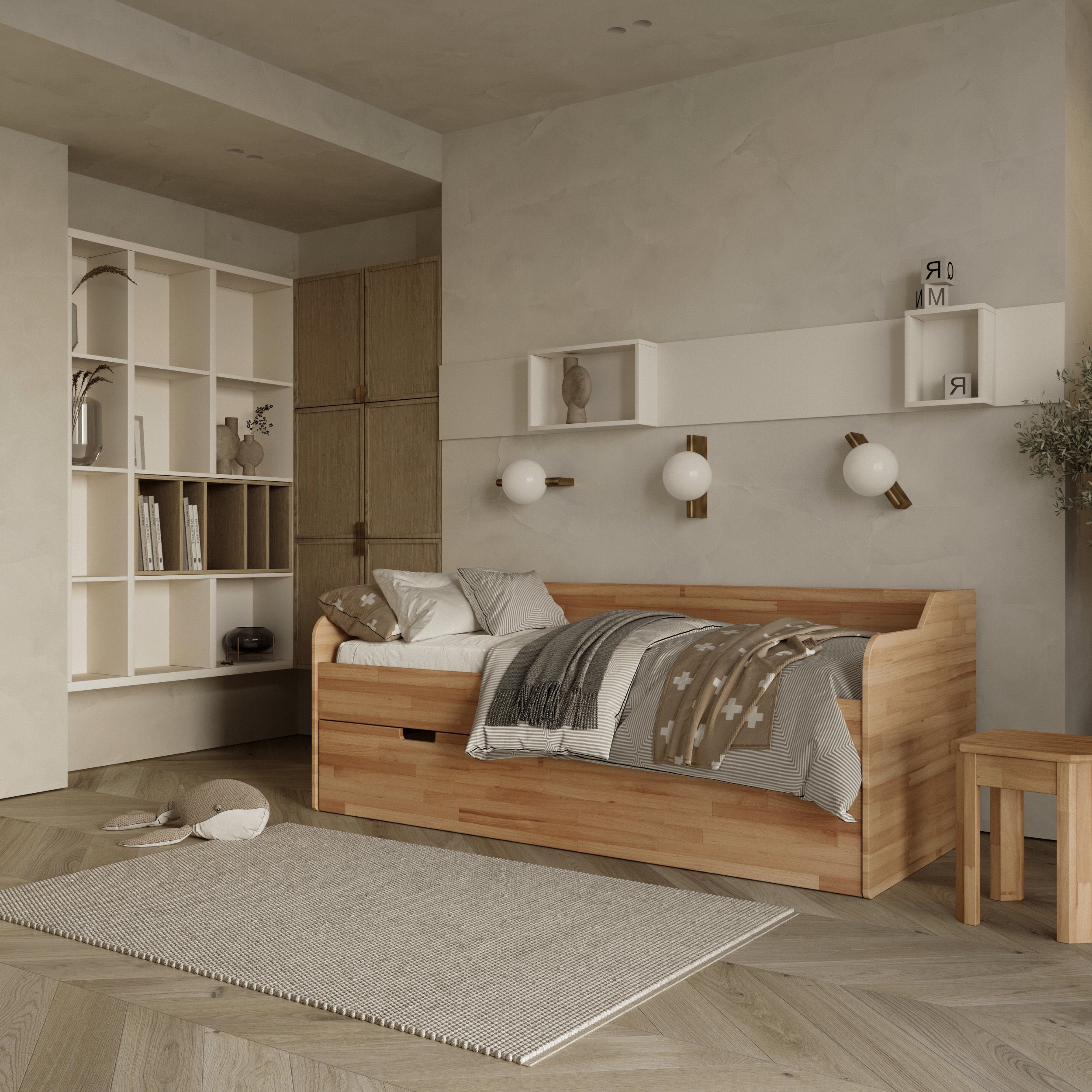 Krok Wood Massivholzbett mit zusätzlichem ausziehbarem Bett Modena günstig online kaufen