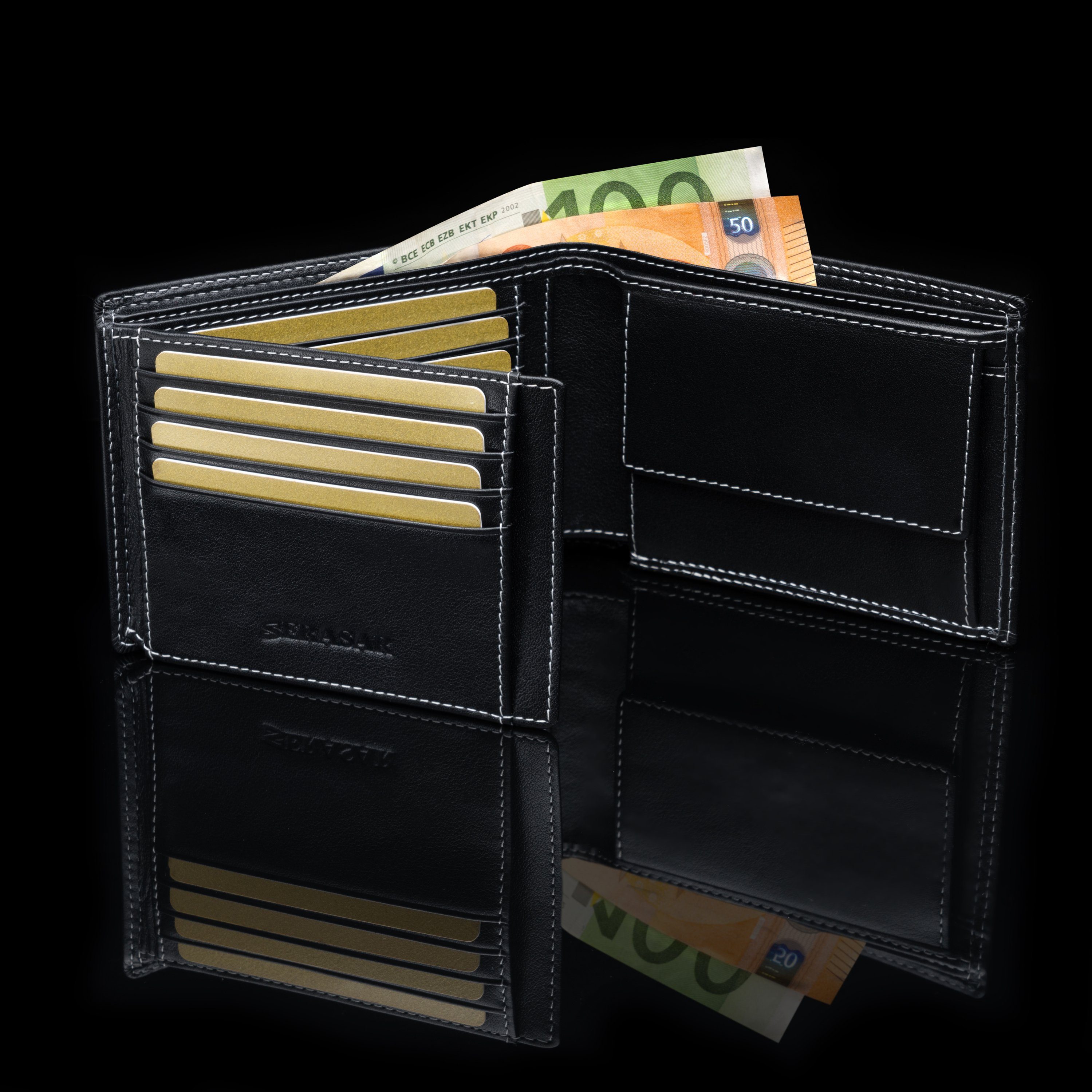 SERASAR Geldbörse Geldbörse  gegen Echtleder Schwarz/Weiß RFID-Schutz (1-tlg), aus mit Geschenkbox inkl. Datenklau "Space"