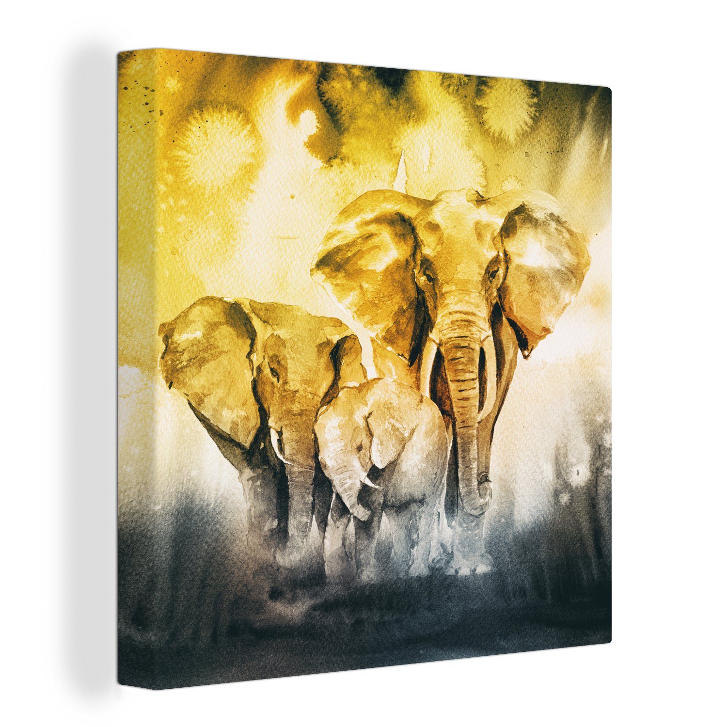 OneMillionCanvasses® Leinwandbild Elefant - Familie - Aquarell, (1 St), Leinwand Bilder für Wohnzimmer Schlafzimmer