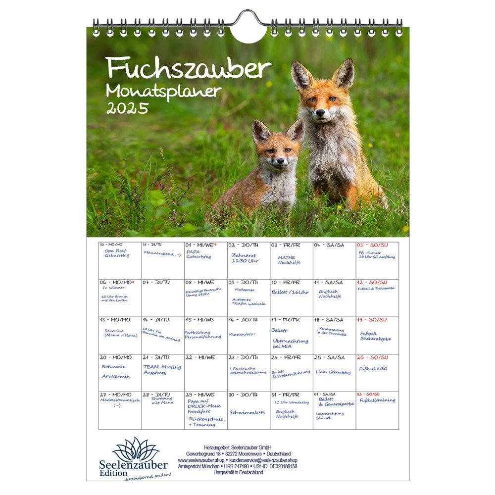 Seelenzauber Wandkalender Fuchszauber Wand- Planer Kalender für 2025 