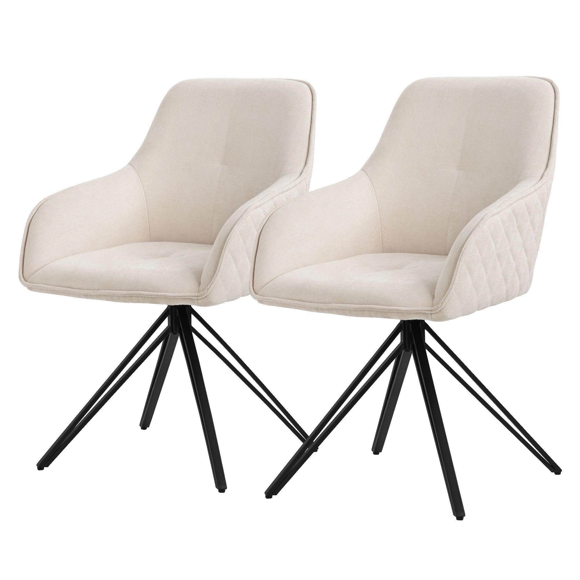ML-DESIGN Polsterstuhl Esszimmerstuhl aus Textil Webstoff mit Metallbeine, 360° drehbar (2 St), Stuhl mit Rücken-& Armlehne Creme Küchenstuhl Wohnzimmerstuhl