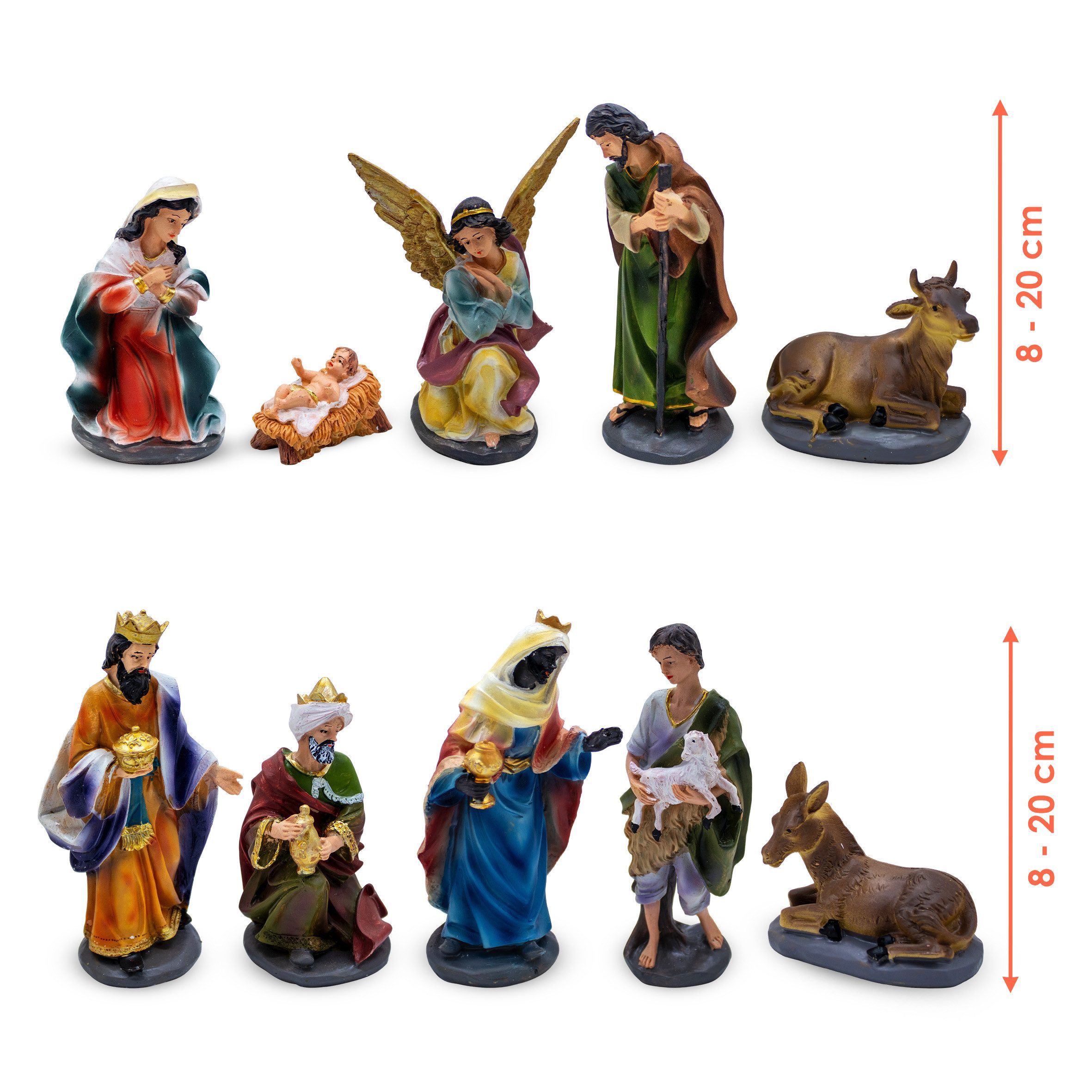 Spetebo Krippe XL Weihnachtskrippe Figuren Set - 10-teilig (10-tlg), Krippen Stall Zubehör Tisch Dekoration - Weihnachten Advent Deko