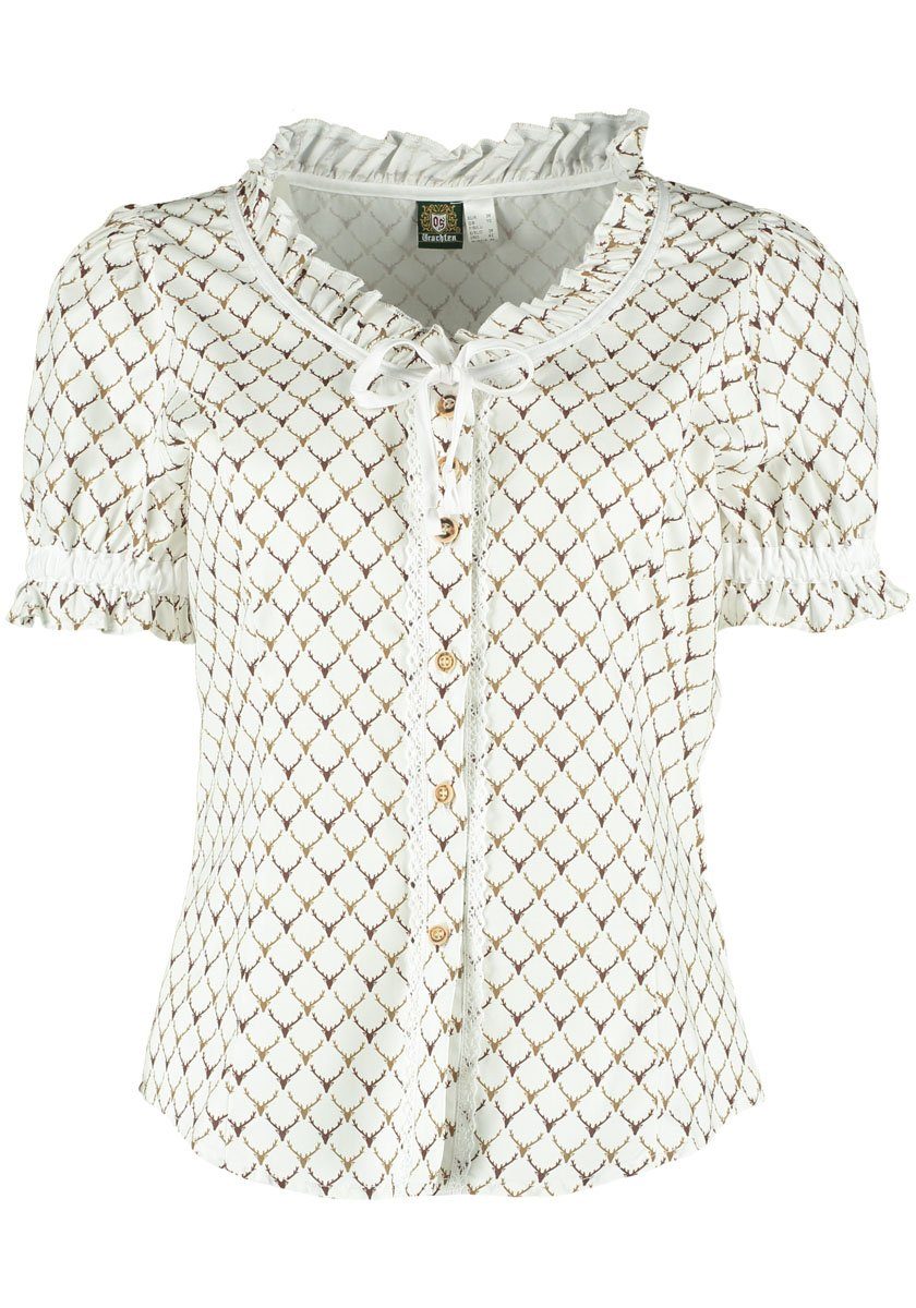 OS Trachten Trachtenbluse Poceu Damen Kurzarmbluse mit Bündchen an den Ärmeln