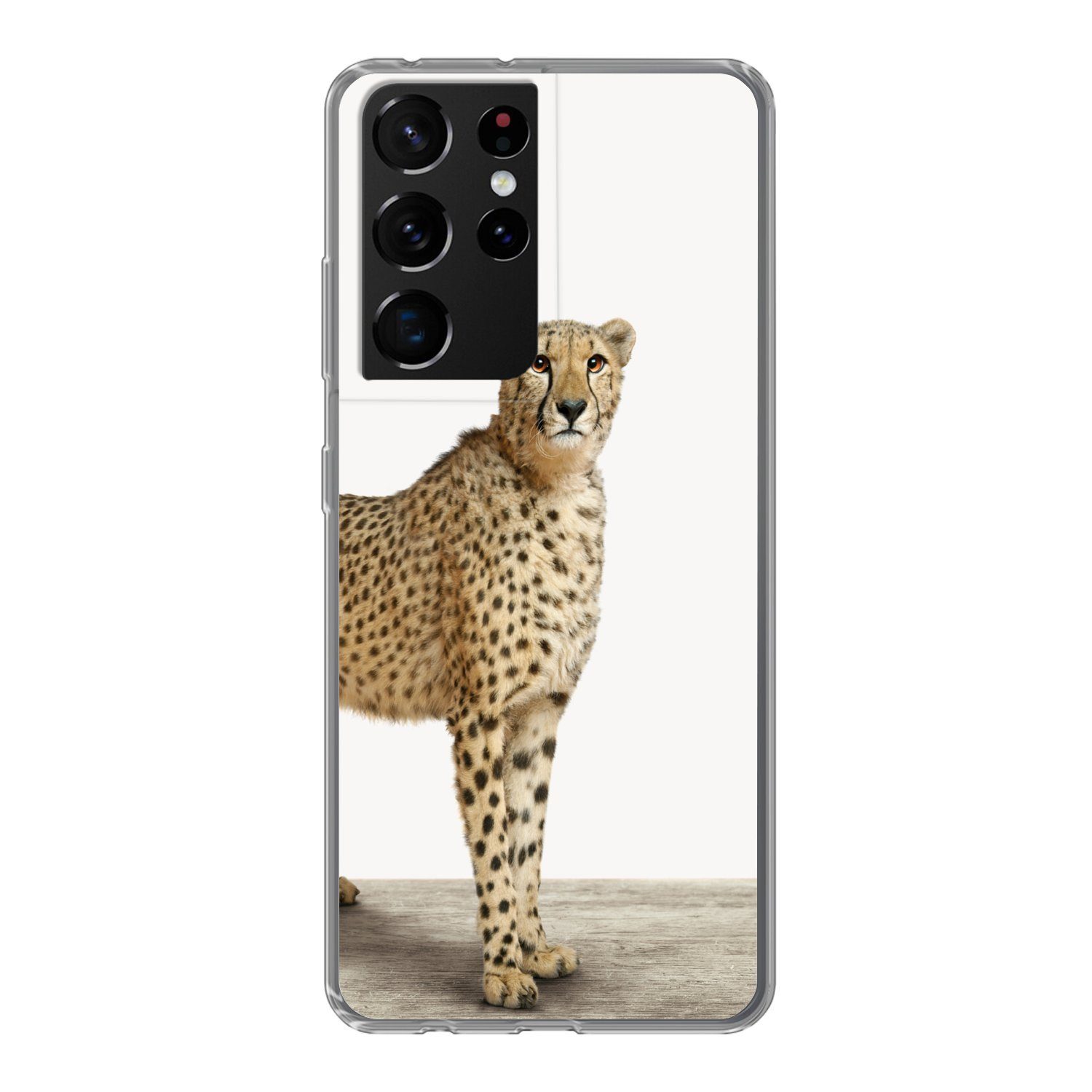MuchoWow Handyhülle für Samsung Galaxy S21 Ultra Leopard - Tiere - Weißer Hintergrund - Ki, Phone Case, Silikon, Schutzhülle Dünn
