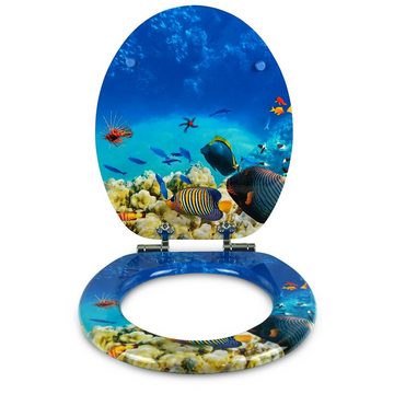 Sanfino WC-Sitz "Coral Reef" Premium Toilettendeckel mit Absenkautomatik aus Holz, mit schönem Maritim-Motiv, hohem Sitzkomfort, einfache Montage