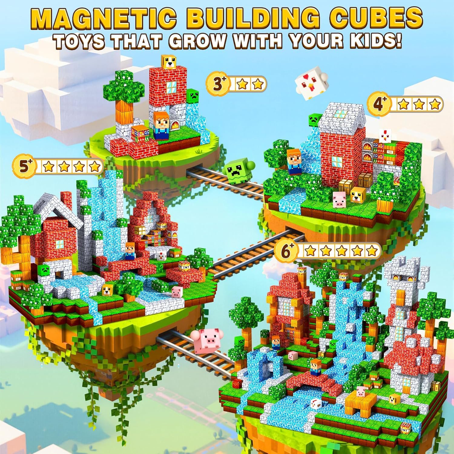 POPOLIC Magnetische Bausteine - Magnetbausteine Magnetspielzeug Magnetspielbausteine, (150 Teile Magnetische Bauwelt Spielzeug Magnetblöcke für Kinder ab 3-10 Jahre Verstaubare, 150 St), Ostern Geschenke Kinder,Baue Mine Magnet Welt