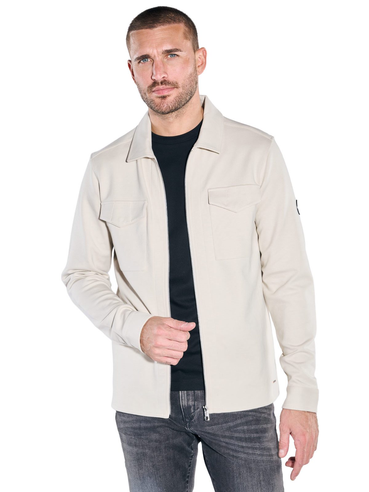 emilio adani Sweatshirt Herren Overshirt aus Sweat-Material, Beige