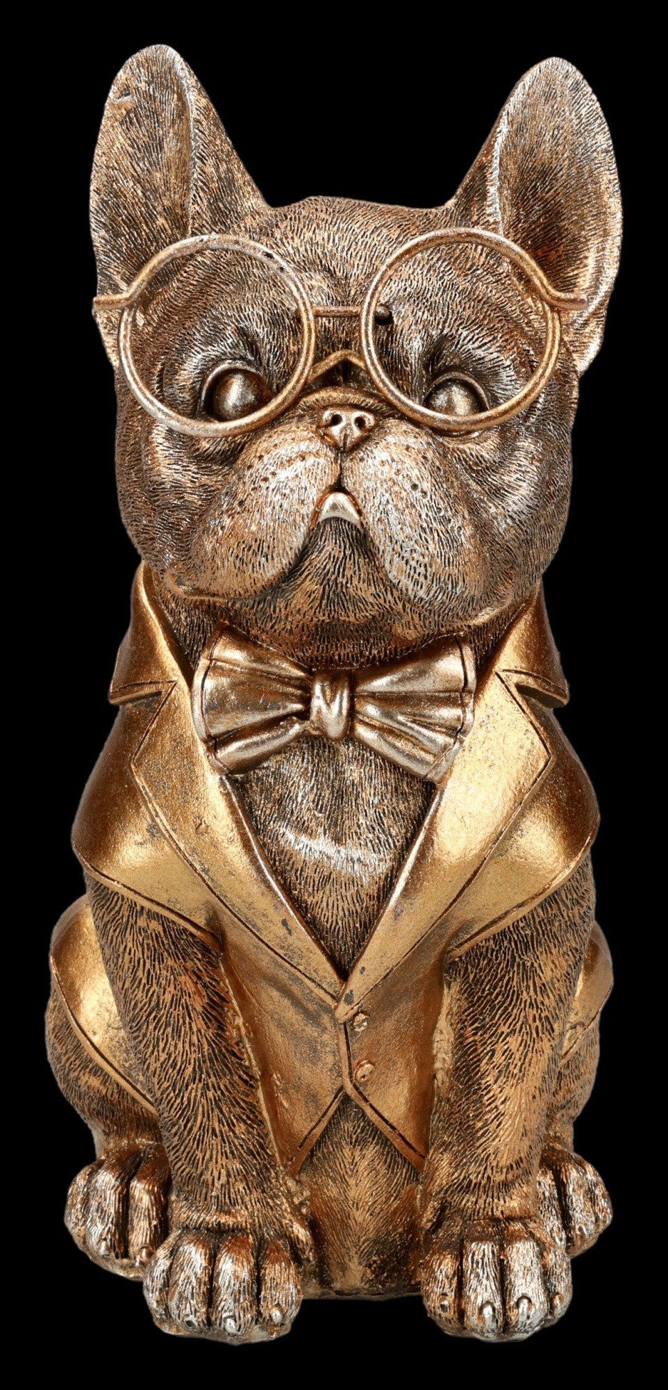 Figuren Shop GmbH Tierfigur Bulldogge Figur – Gentleman Hund Statue mit Brille & Fliege 21,5 cm