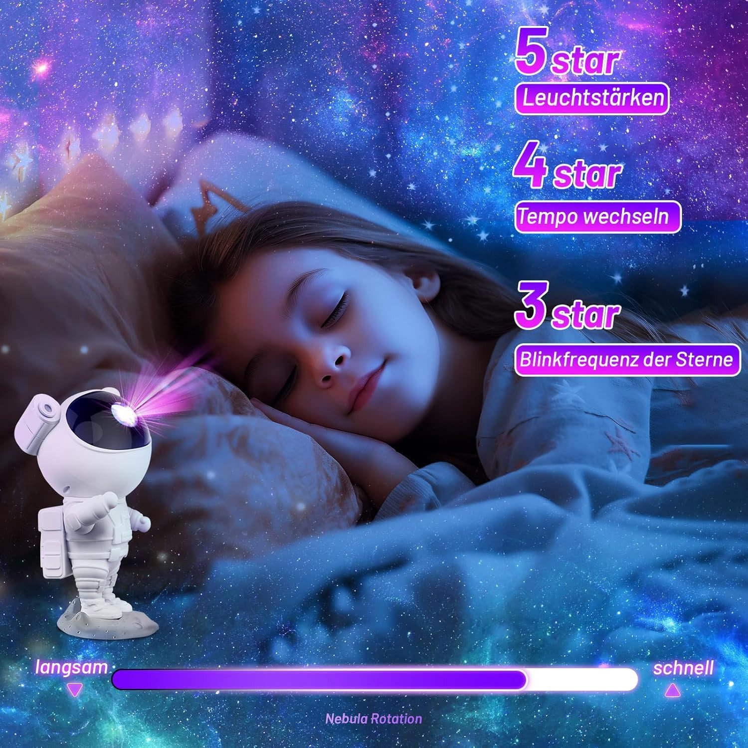 kowdom Nachtlicht Sternenhimmel Projektor Astronaut Nachtlicht mit Fernbedienung Timer, LED, mehrfarbig, wählbar, Astronaut-Design, Fernbedienung, Timer, 360° R – Bild 2 von 5
