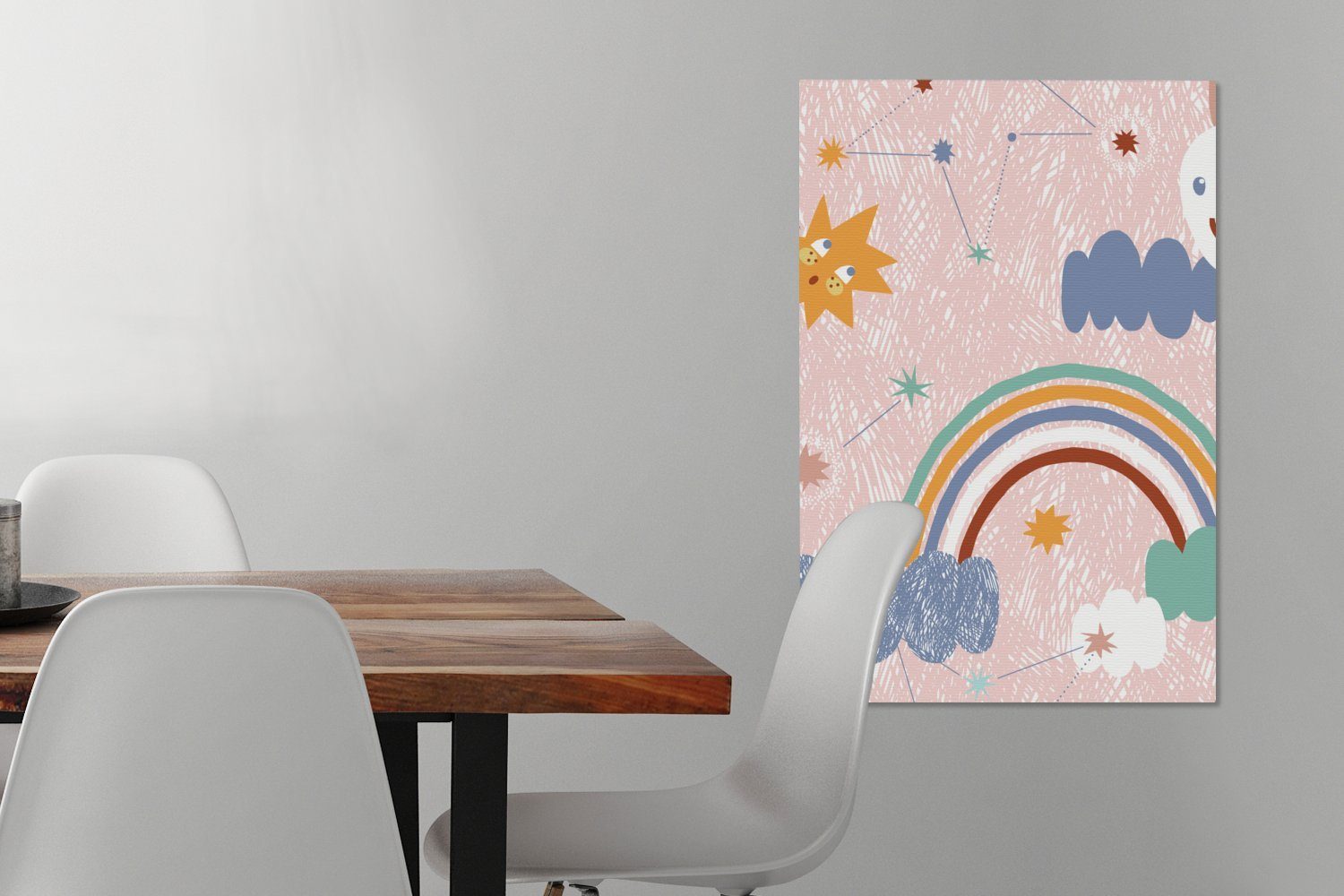 OneMillionCanvasses® Leinwandbild Regenbogen - Kinder (1 Wolken, für cm Leinwand - St), Wohnzimmer Bilder Schlafzimmer, bunt 40x60