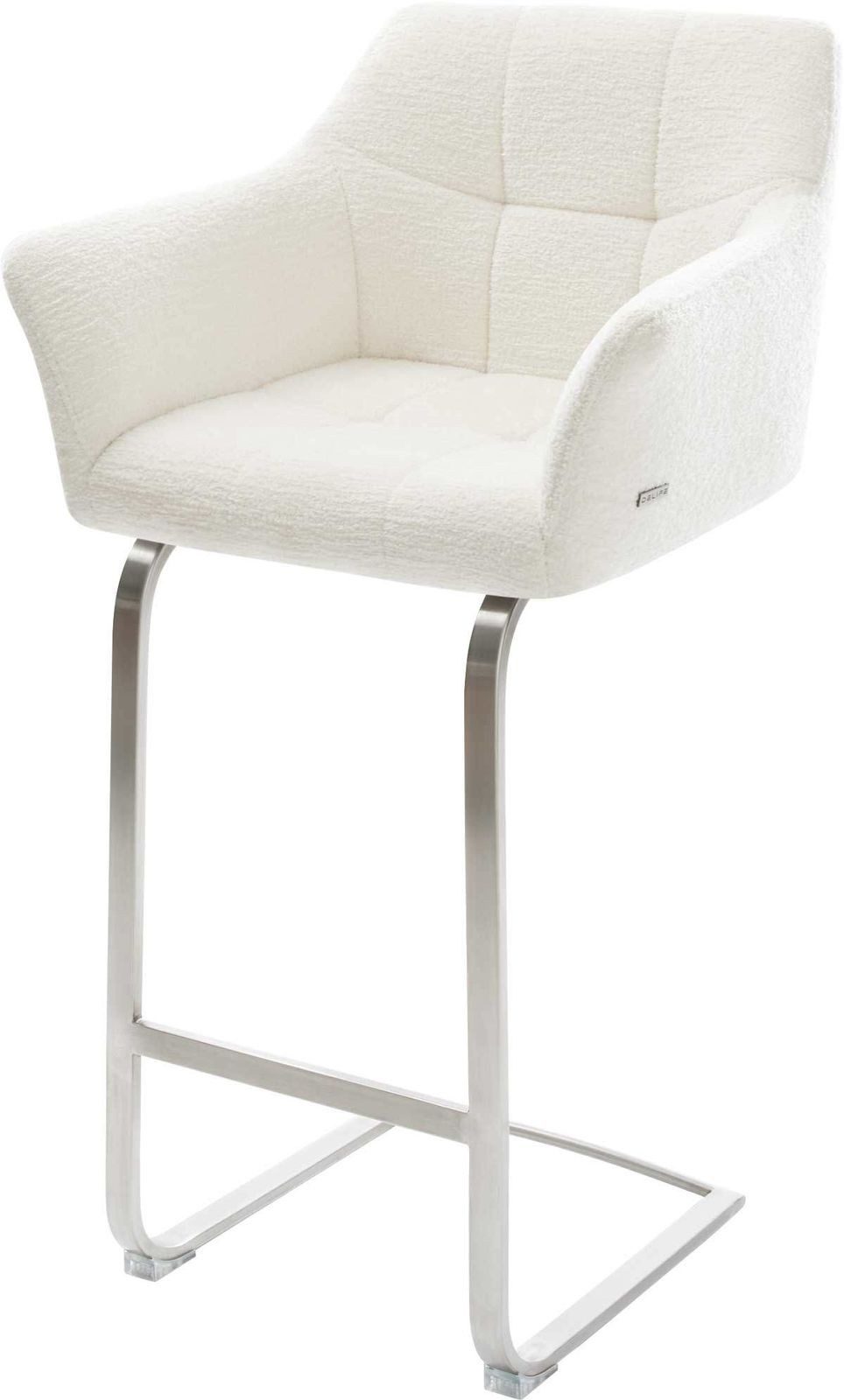 DELIFE Barhocker Yulo-Flex, Freischwinger Flach Edelstahl Silberfarben Bouclé Soft Beige