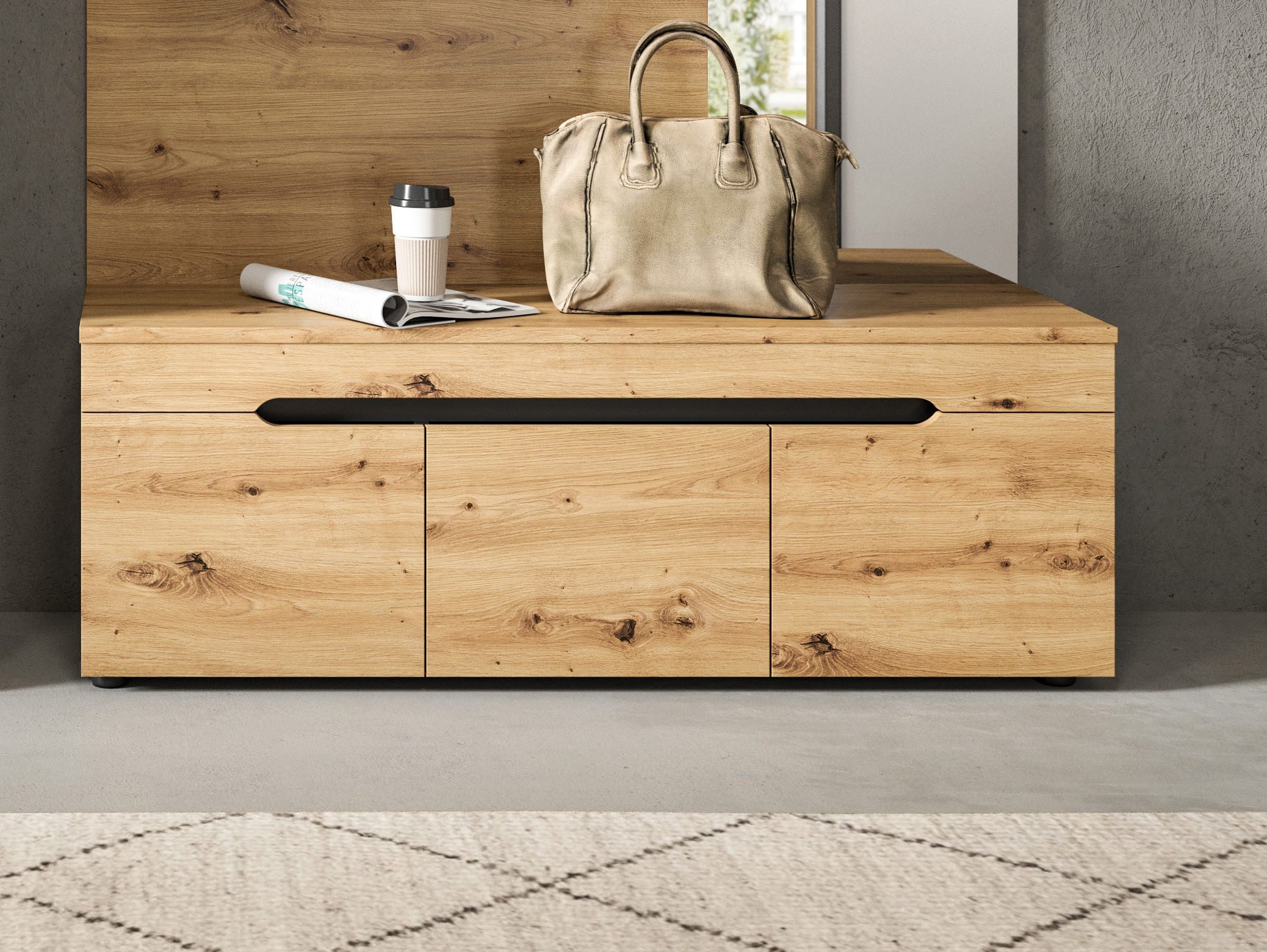 Home affaire Sitzbank REHAT, TOPSELLER!, Breite 120cm, 3 Türen, 4 Fächer (Platz für ca. 10 Schuhpaare), Garderobenbank, Flurbank, Dielenbank, Bank mit Stauraum, Bank