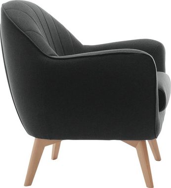 TRENDMANUFAKTUR Sessel Fuelta, mit auffälligem Nahtbild und schönen Füßen aus Holz