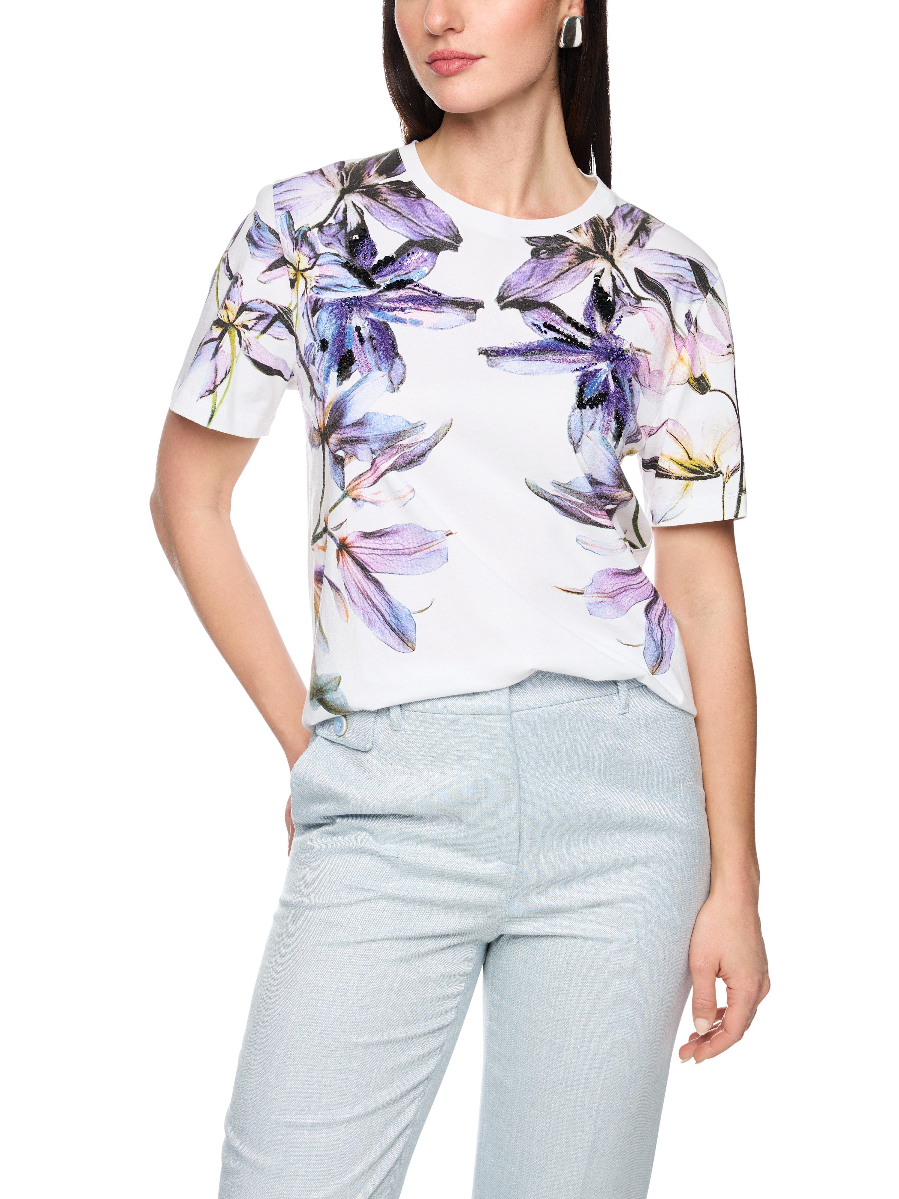 Marc Cain T-Shirt Serene Hues Premium Damenmode mit Lilienprint, locker geschnitten