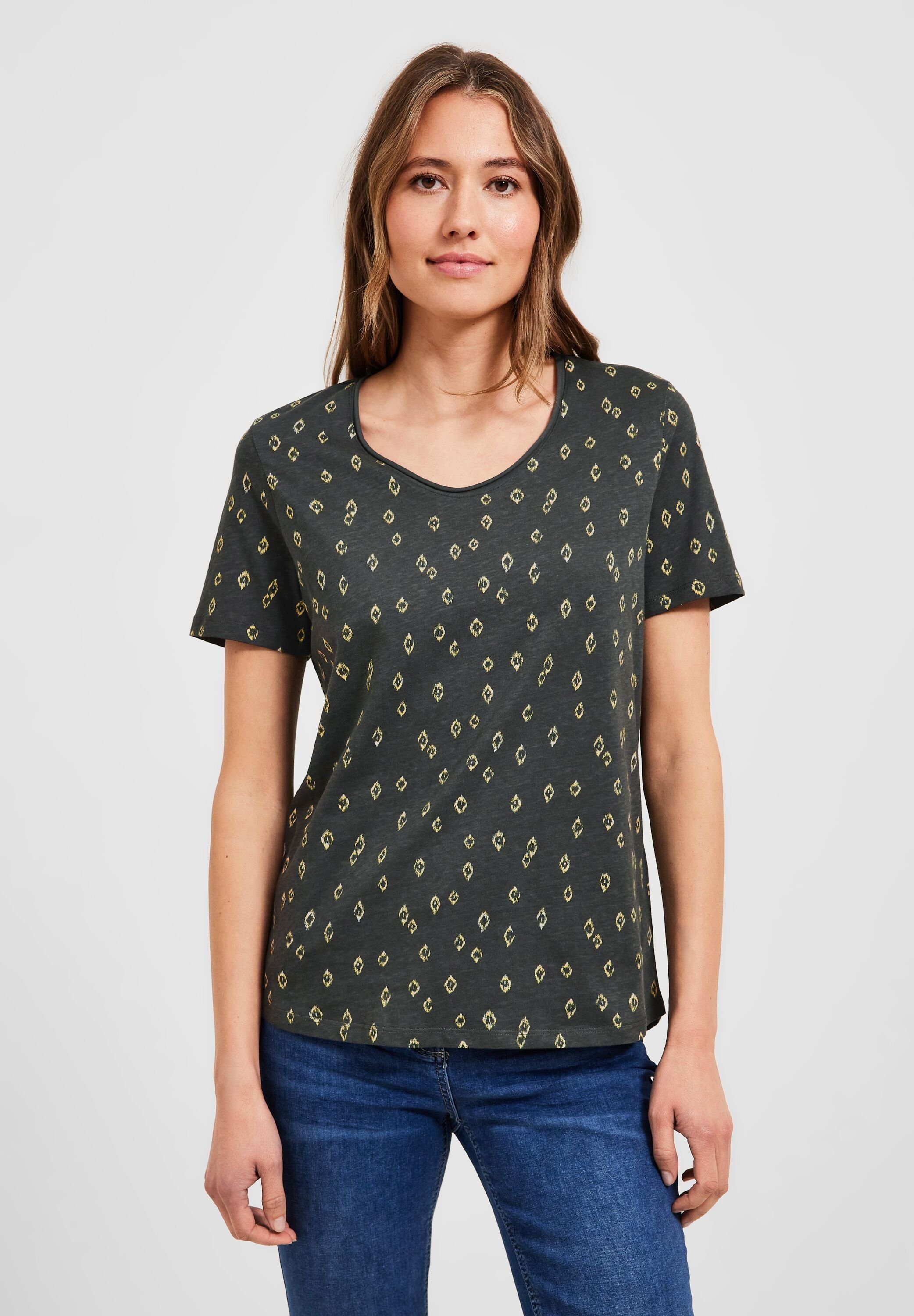 Cecil V-Shirt aus reiner Baumwolle easy khaki | V-Shirts