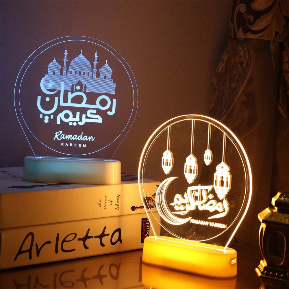 Tischlicht, Nachtlicht Dekoration, Geschenk/Basteln/Tischdekoration Dekoration Eid Muslim MUPOO Eid LED Nachtlicht,Fernbedienung,Eid Acryl, Ramadan 3A plug-in, Eid 3D Licht,USB Festival Batterie,