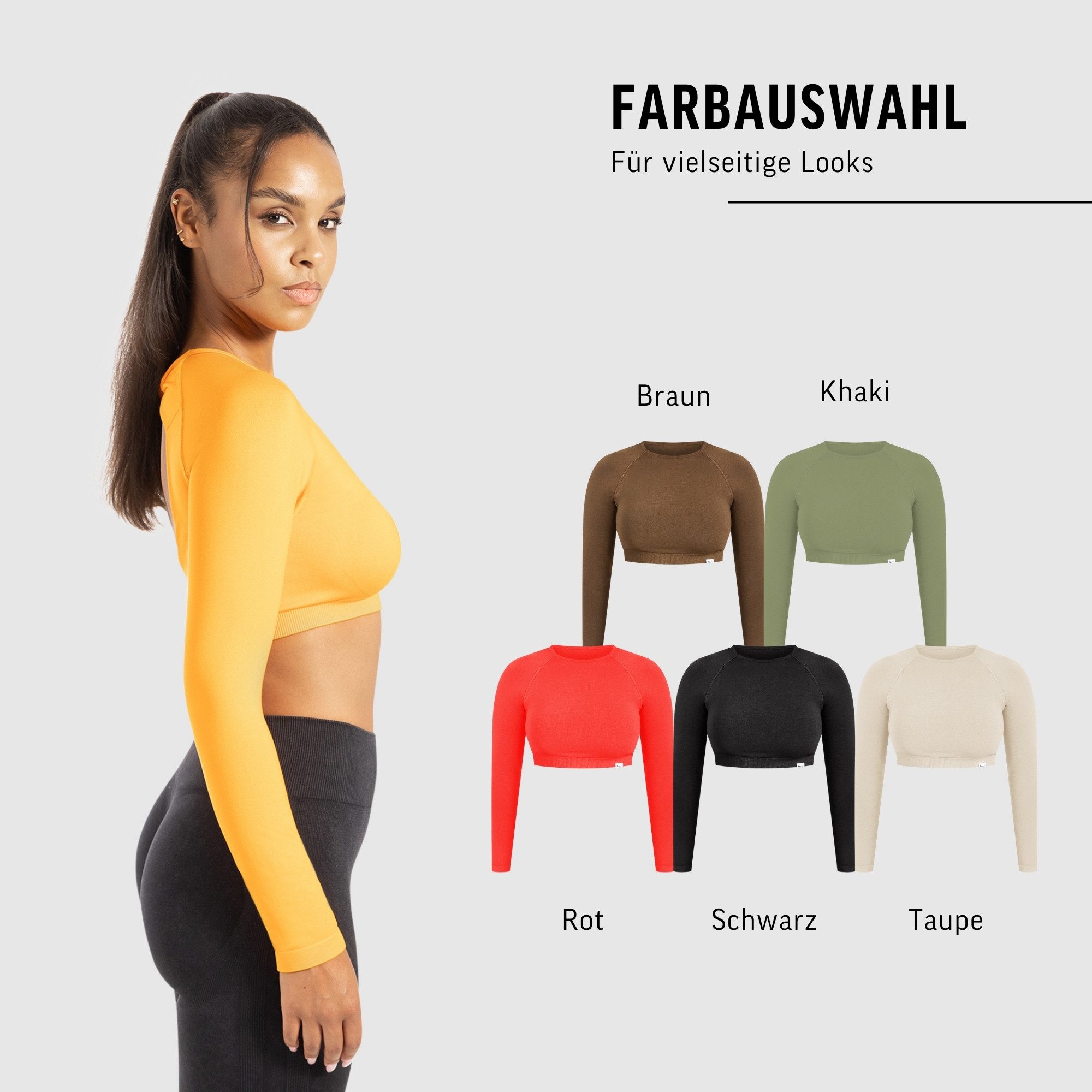 Longsleeve Bethy, Seamless Cropped, elastisch & atmungsaktiv, kurzer Schnitt
