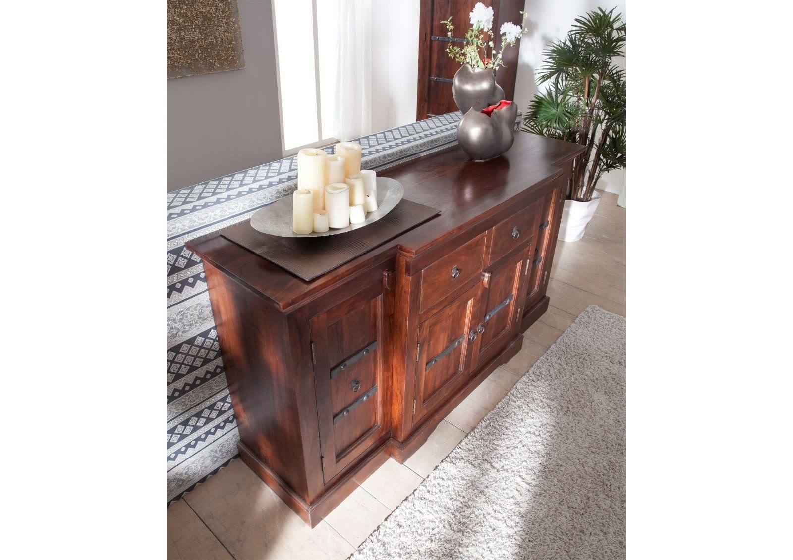 Massivmoebel24 Sideboard (Sideboard Akazie 160x45x85 nougat günstig online kaufen