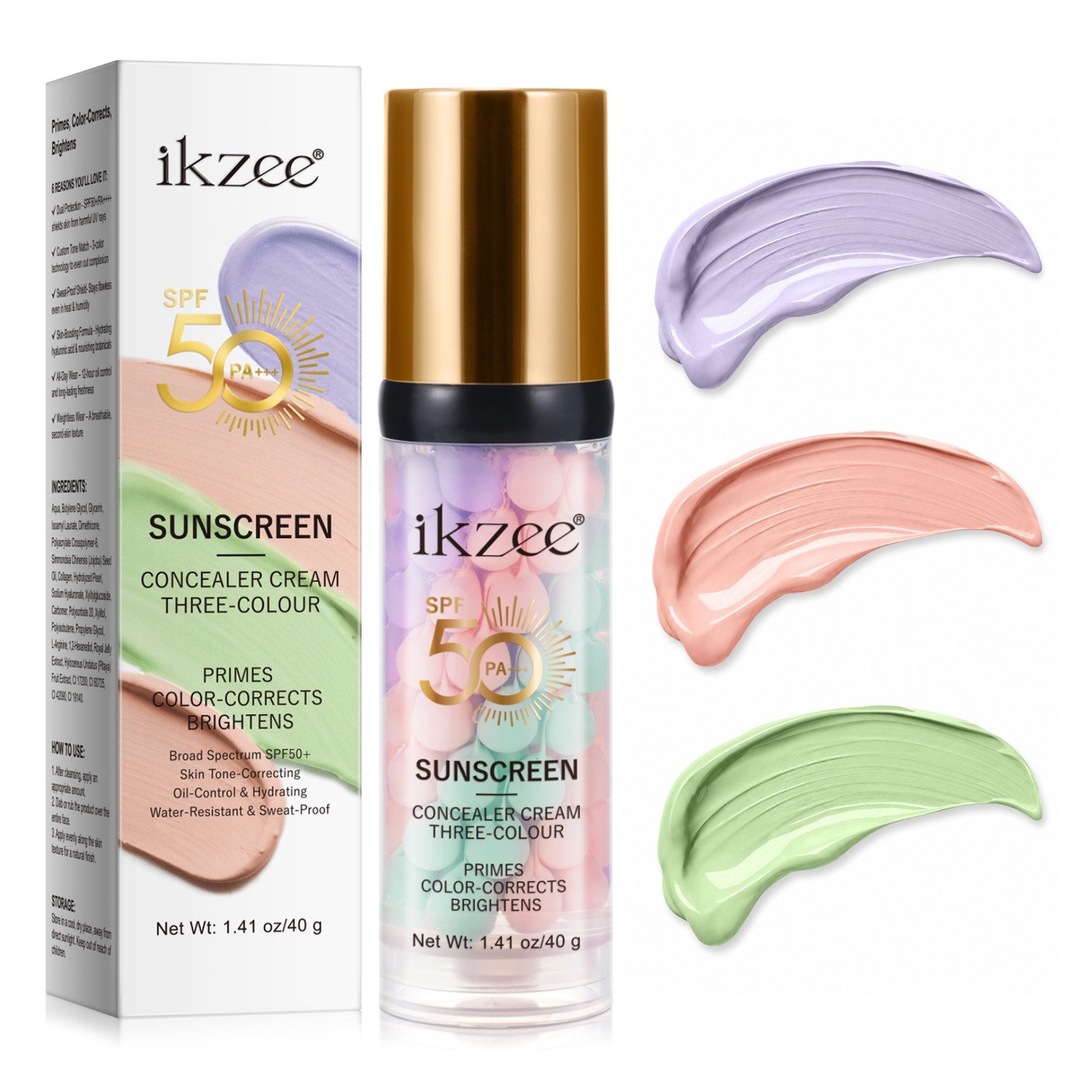 ALIVER Sonnenschutzcreme Sonnencreme SPF 50 PA+++ Foundation Concealer 3-in-1 Farbkorrektur, 1-tlg., SPF50+, Sonnencreme, UV-Schutz