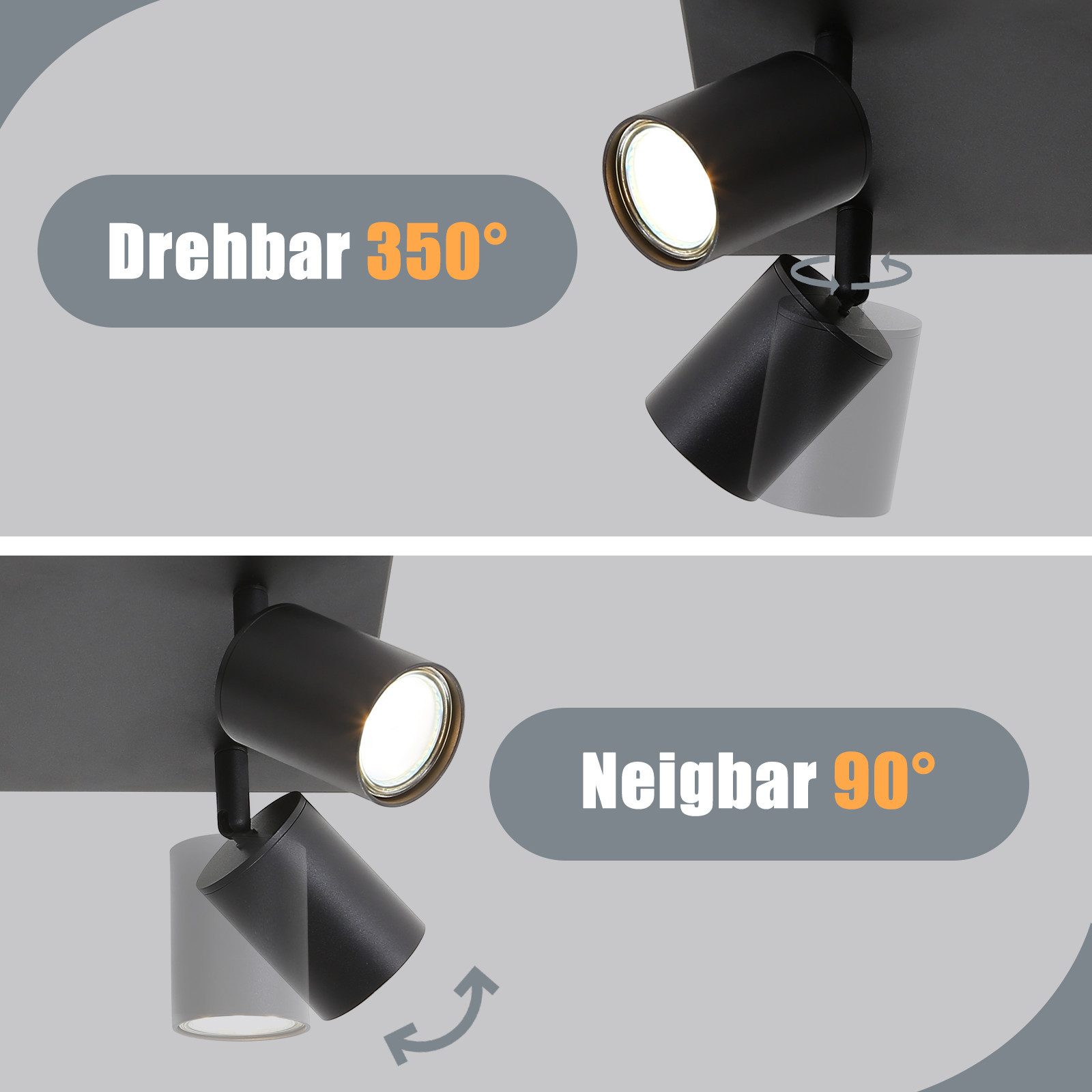 Nettlife Deckenstrahler Deckenstrahler Weiß GU10 4/6 Flammig, 330° Schwenkbar, LED wechselbar, für Wohnzimmer Schlafzimmer Küche Flur