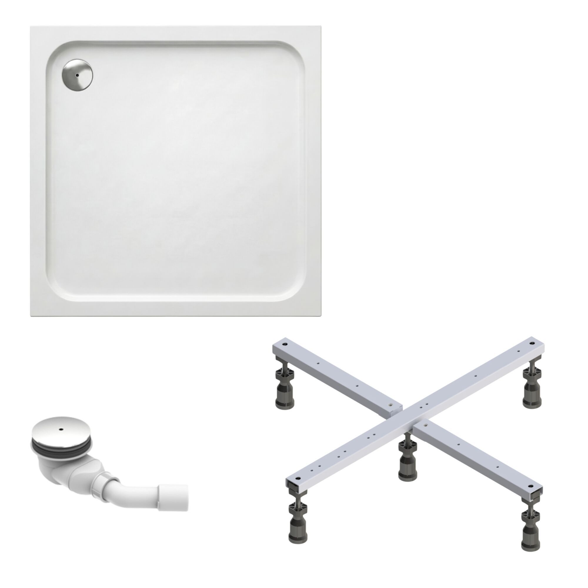 Schulte Duschwanne Adria, Sanitäracryl, 80 x 80 cm Weiß Komplett Set mit Fußgestell und Ablauf