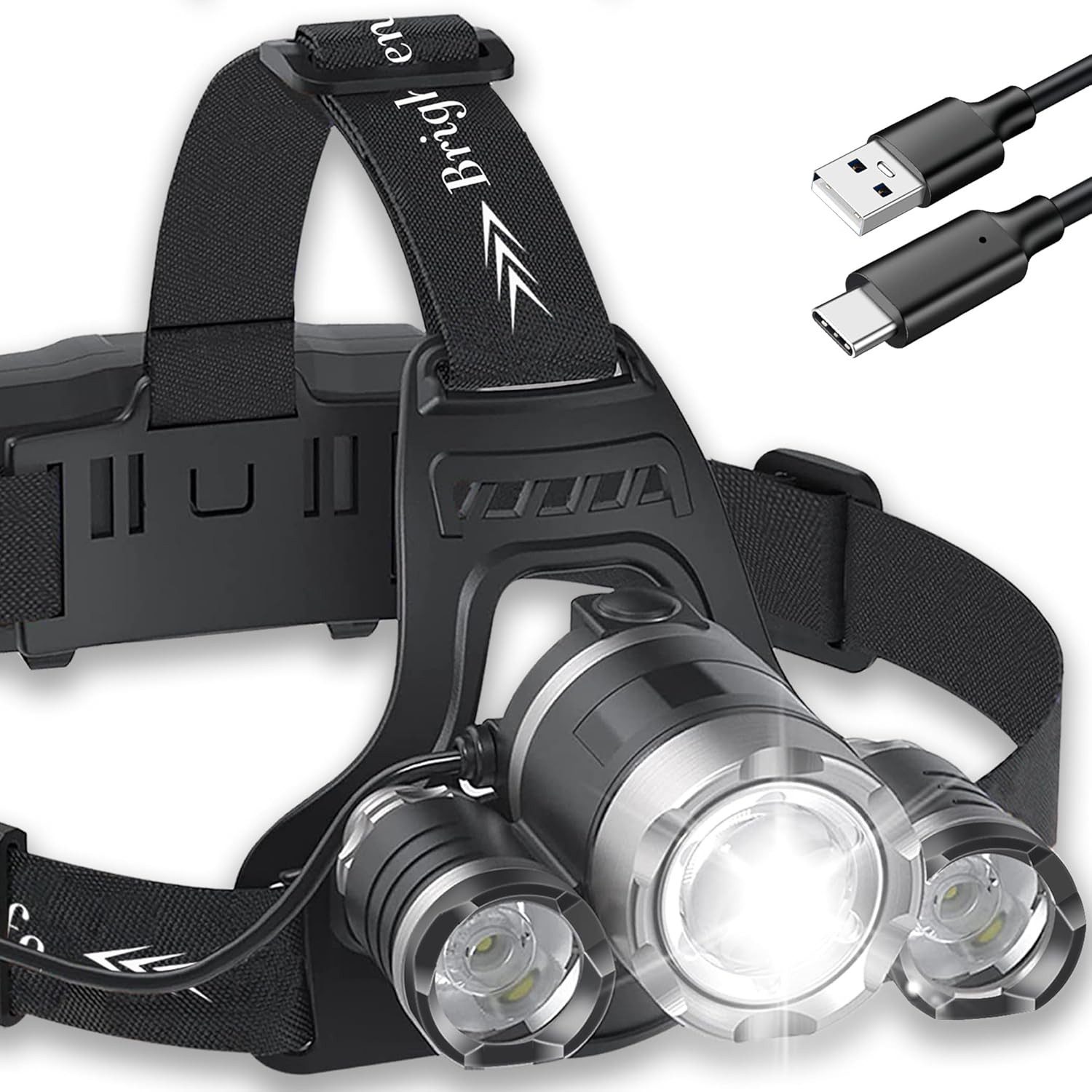 LA CUTE LED Stirnlampe LED Stirnlampe wiederaufladbar 1000 Lumen mit Rotlicht und Rücklicht (Einzelset LED Stirnlampe mit Akku für Outdoor und Freizeit, 1x LED Stirnlampe mit Akku USB-C Kabel Anleitung für Outdoor Nutzung), USB-C aufladbar 90 Grad neigbarer Lampenkopf IPX5 wassergeschützt