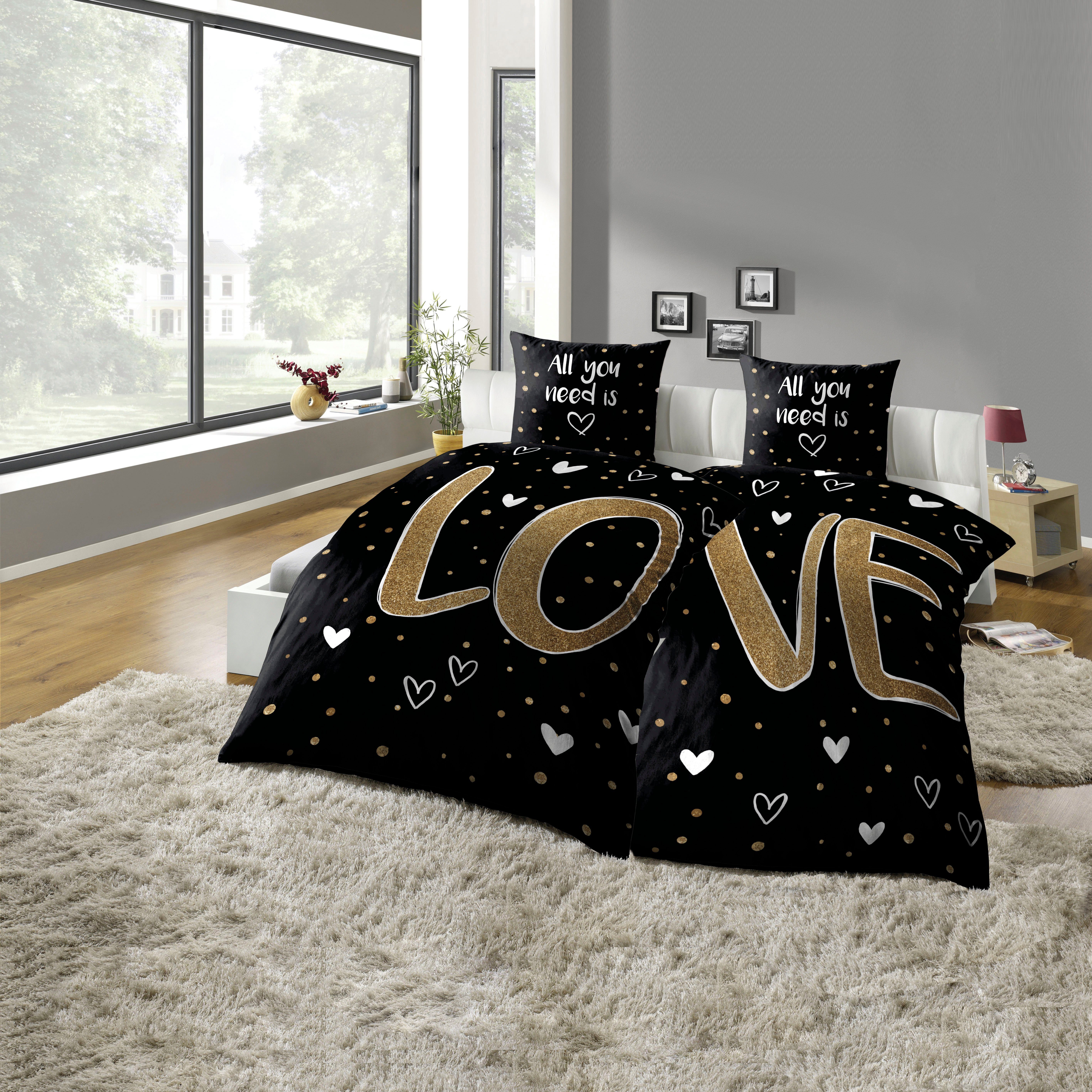 KiNZLER Partnerbettwäsche Partnerbettwäsche 4-teilig "Love", Microfaser, günstig online kaufen