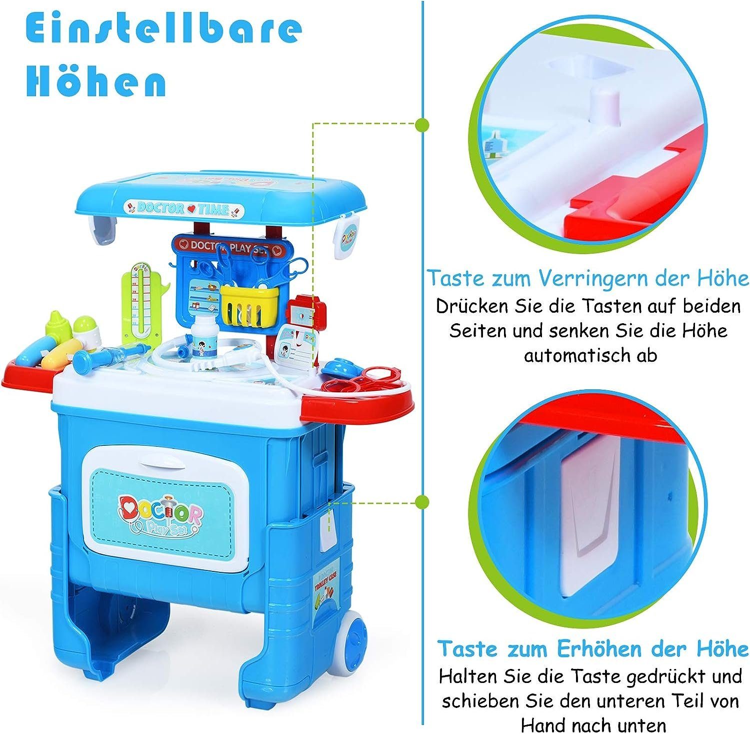 KOMFOTTEU Spielzeug-Arztkoffer höhenverstellbar, mit Licht & Musik