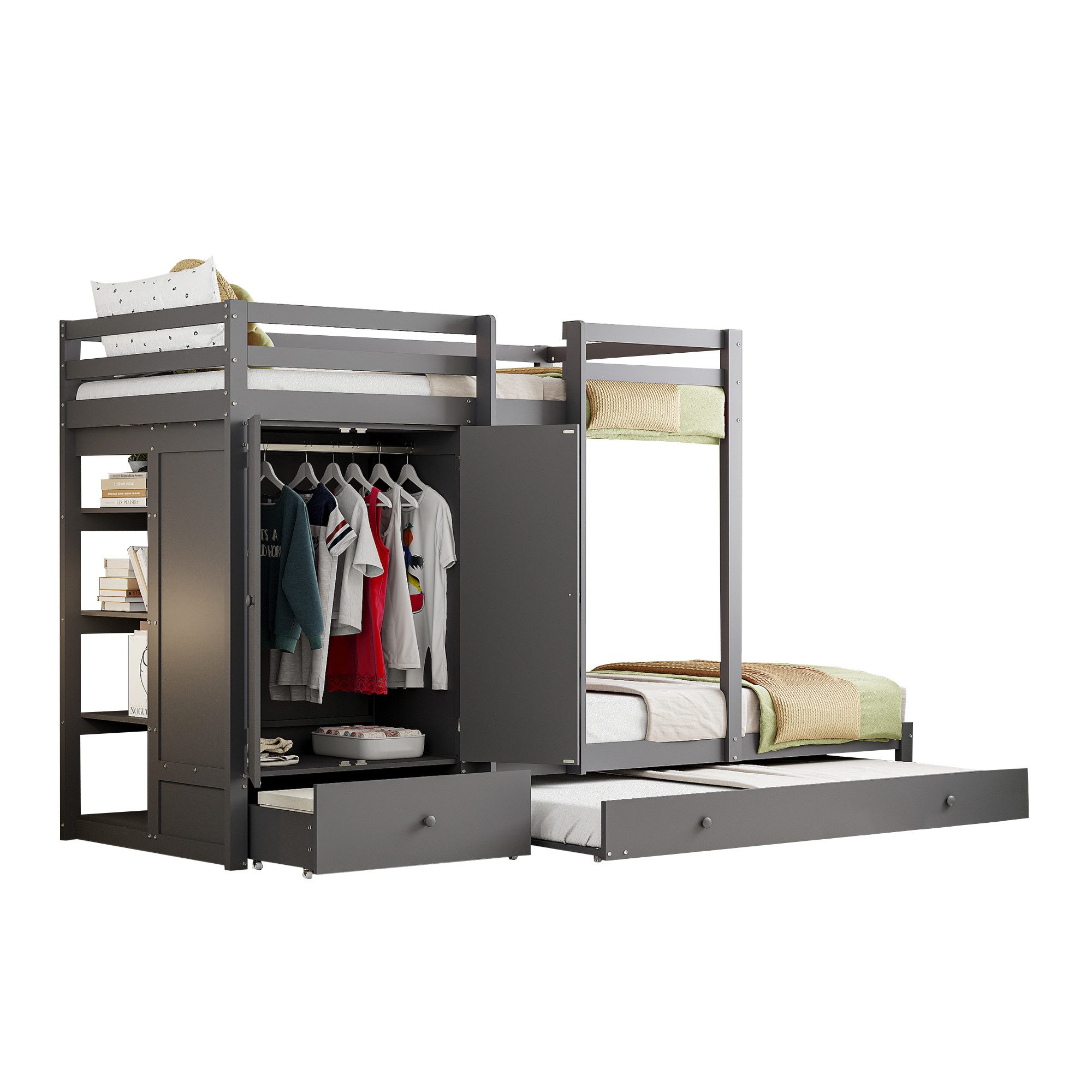 Merax Etagenbett mit Kleiderschrank und Bücherregal, günstig online kaufen