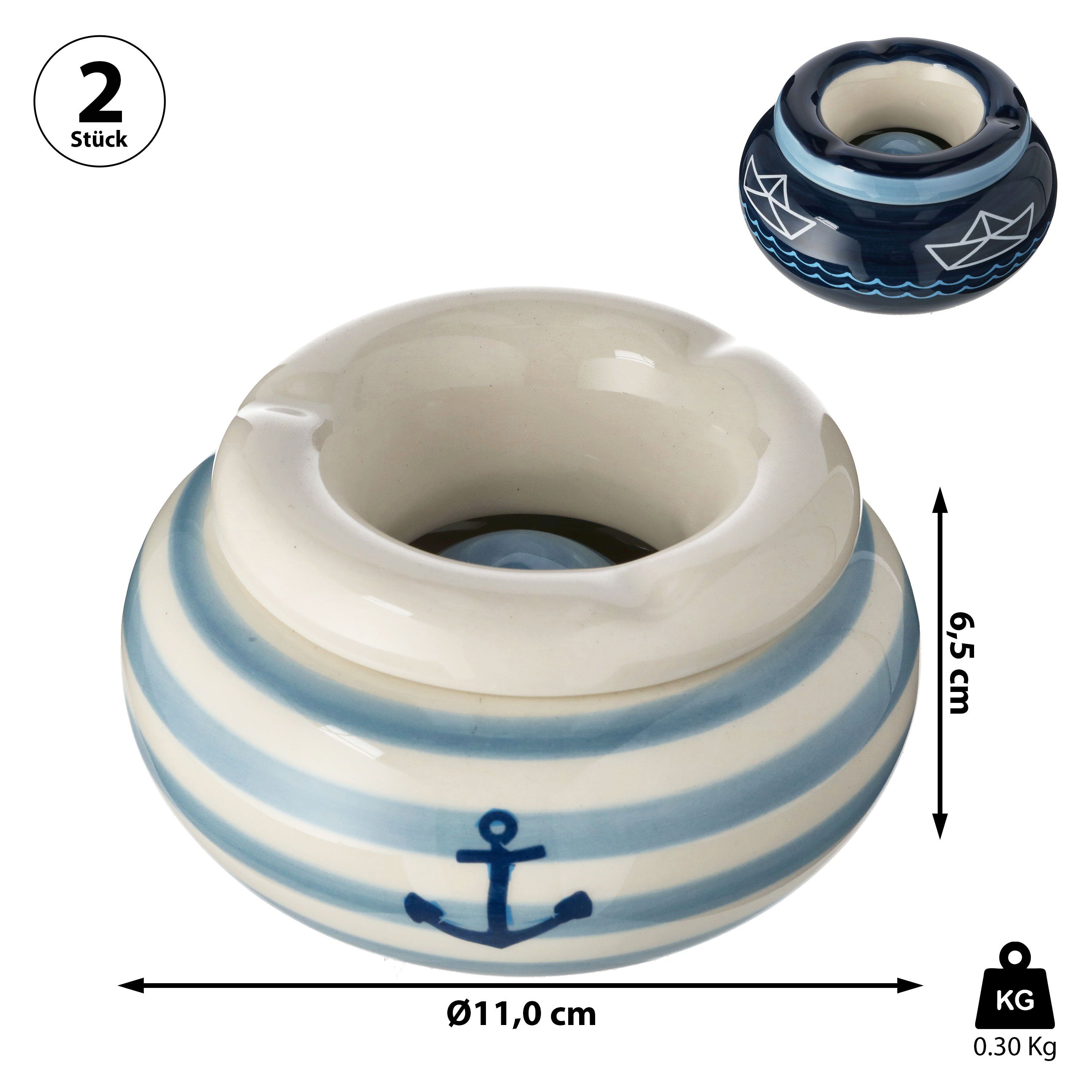 BOLTZE Aschenbecher Sturmaschenbecher aus Keramik Maritimes Design mit Anker