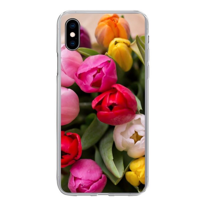 MuchoWow Handyhülle Wald mit Tulpen in einer Vase Handyhülle Apple iPhone Xs Max Smartphone-Bumper Print Handy