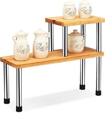 KOMFOTTEU Gewürzregal 2er Set Küchengestell, aus Bambus und Edelstahl, mit rutschfesten Standfüßen