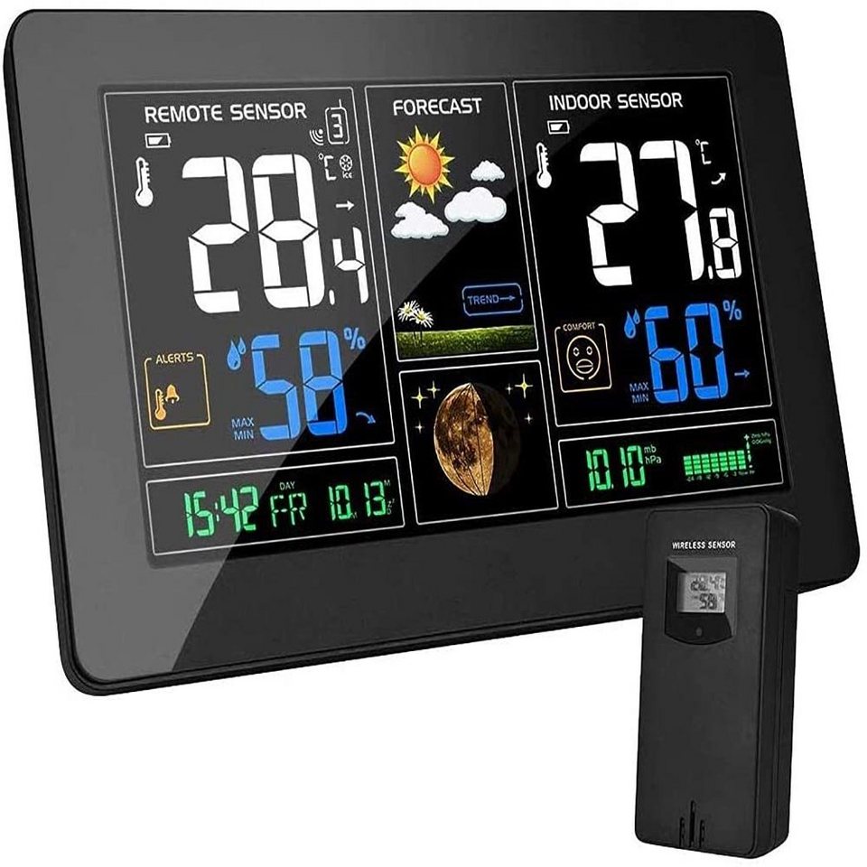 Wetterstation Farbdisplay Wettervorhersage Thermometer Hygrometer Sensor DE