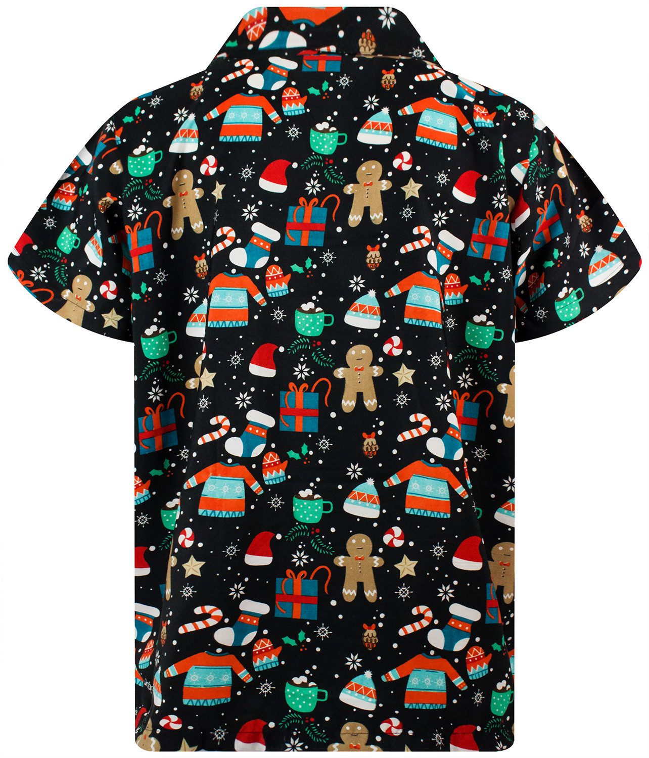 King Kameha Hawaiihemd Christmas Gingerbread Funky Hawaii-Hemd Kurzarm Front-Tasche Unisex