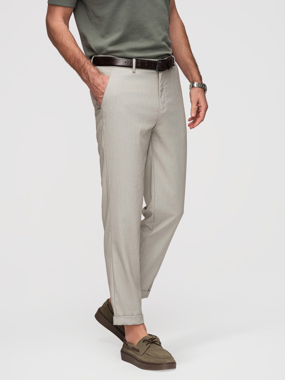 Chinos Herren Chinohose Regular Fit mit elastischem Bund Hellgrau M