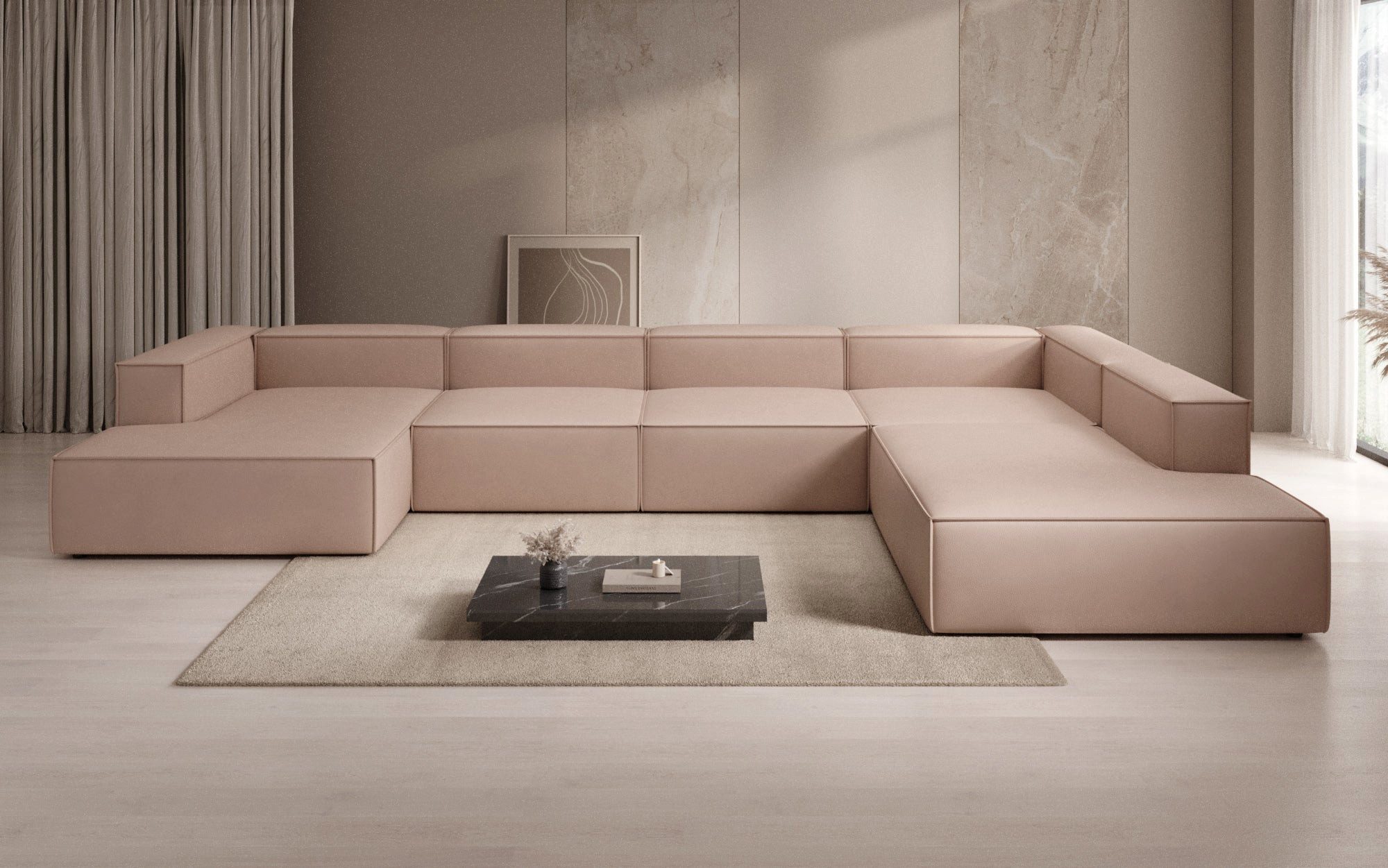 Luxusbetten24 Wohnlandschaft Designer Sofa Lesley U XXL, mit Bezug aus Echtleder