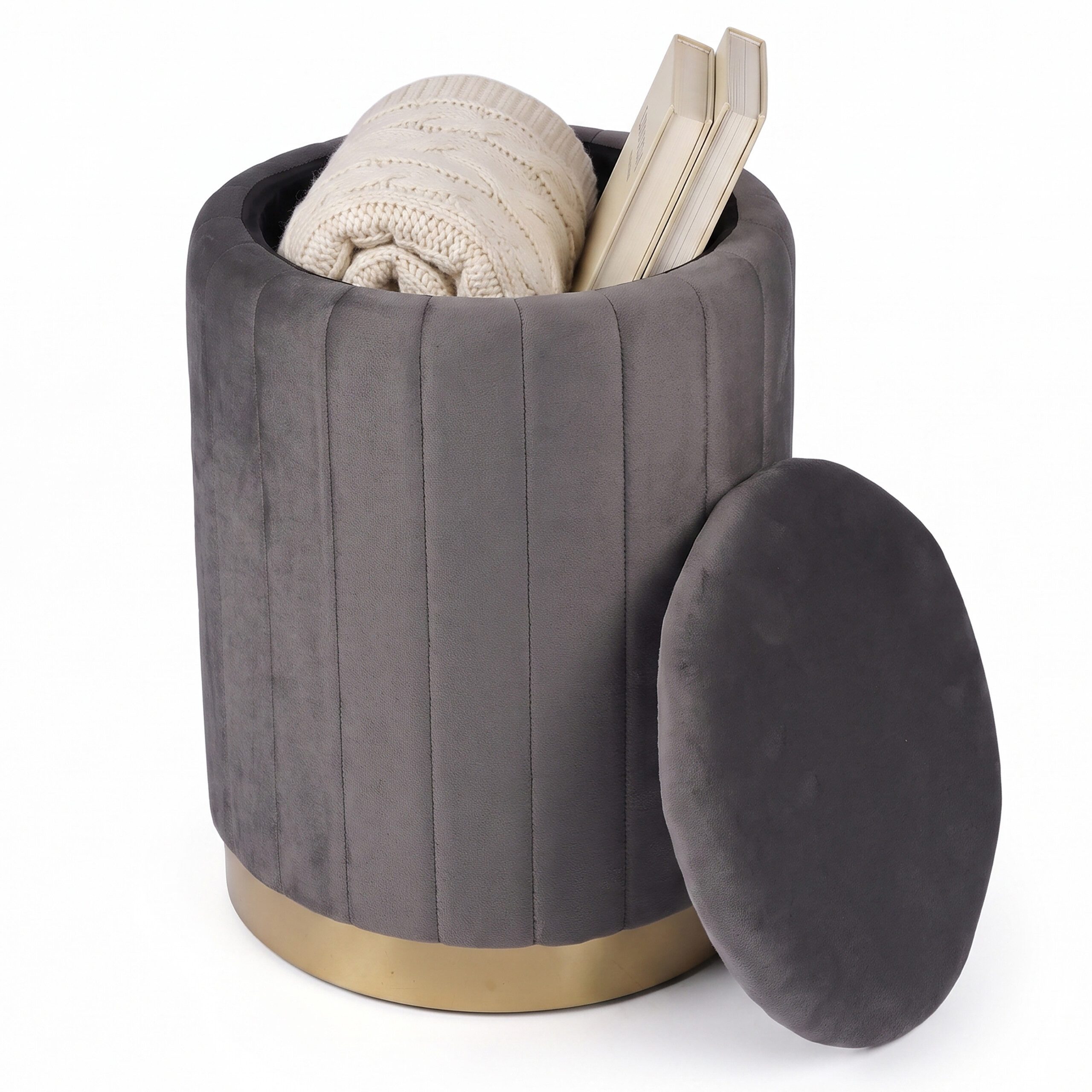 relaxdays Stauraumhocker Hocker aus Samt mit Stauraum (1 St), Dunkelgrau