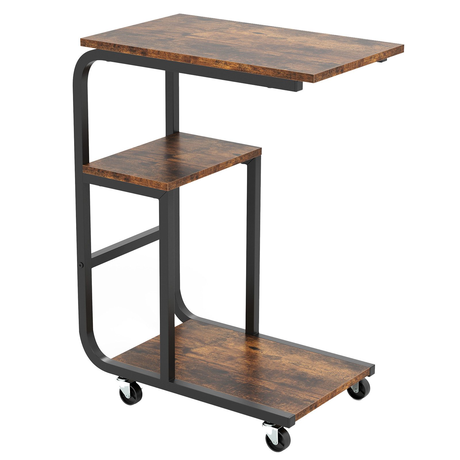 KOMFOTTEU Beistelltisch (1-St), Laptoptisch C-Form Industrie-Design, mit Rollen