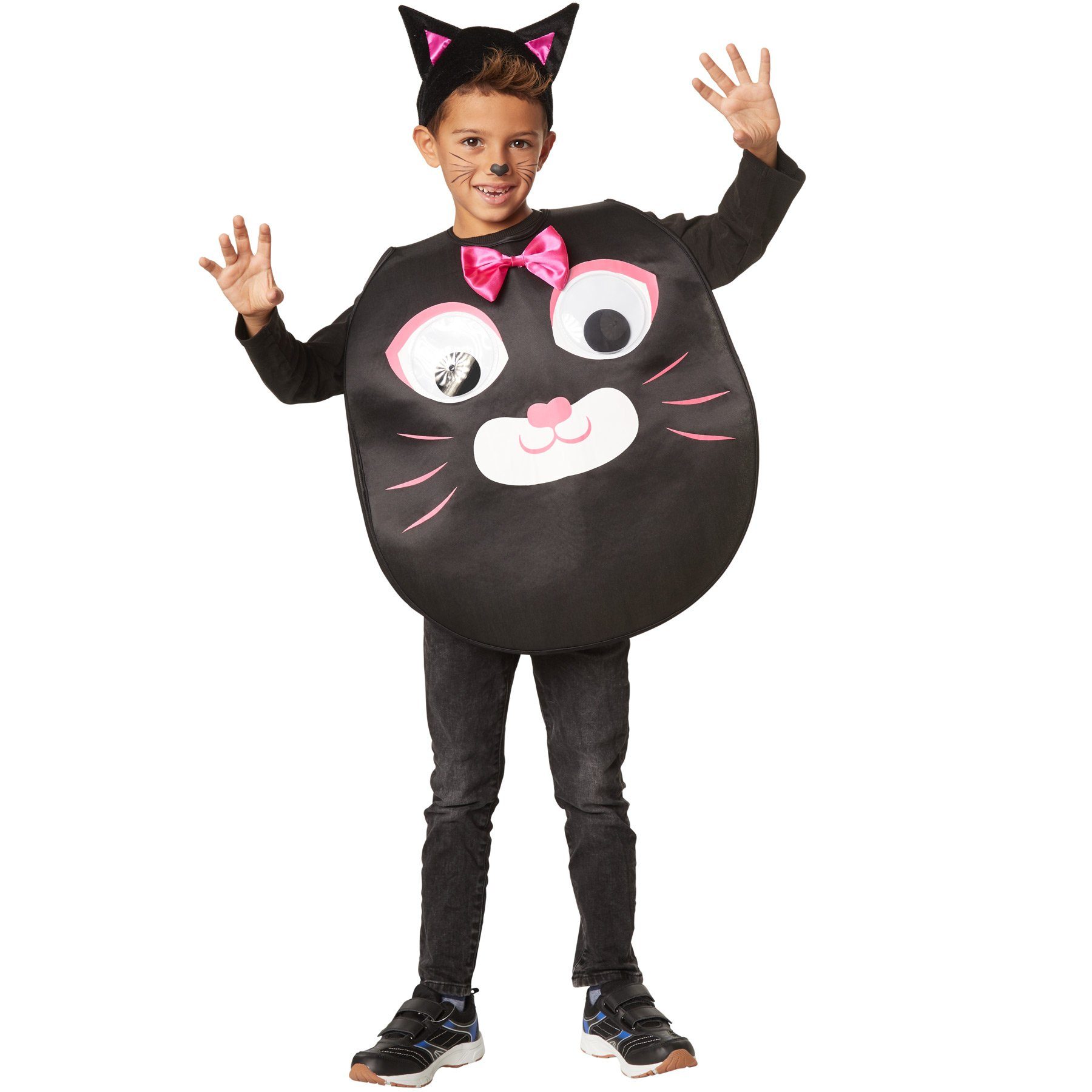 dressforfun Kostüm Katze/Kätzchen, Gr. 104 (3-4 Jahre), Stoffmütze mit spitzen Ohren, in schwarz/pink, Leicht zu tragen, Poncho in Einheitsgröße, Nase
