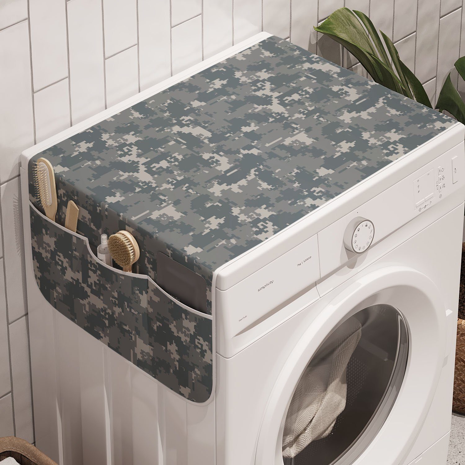 Art Badorganizer Tarnen Waschmaschine für Trockner, Neutral Camo und Anti-Rutsch-Stoffabdeckung Abakuhaus Pixel