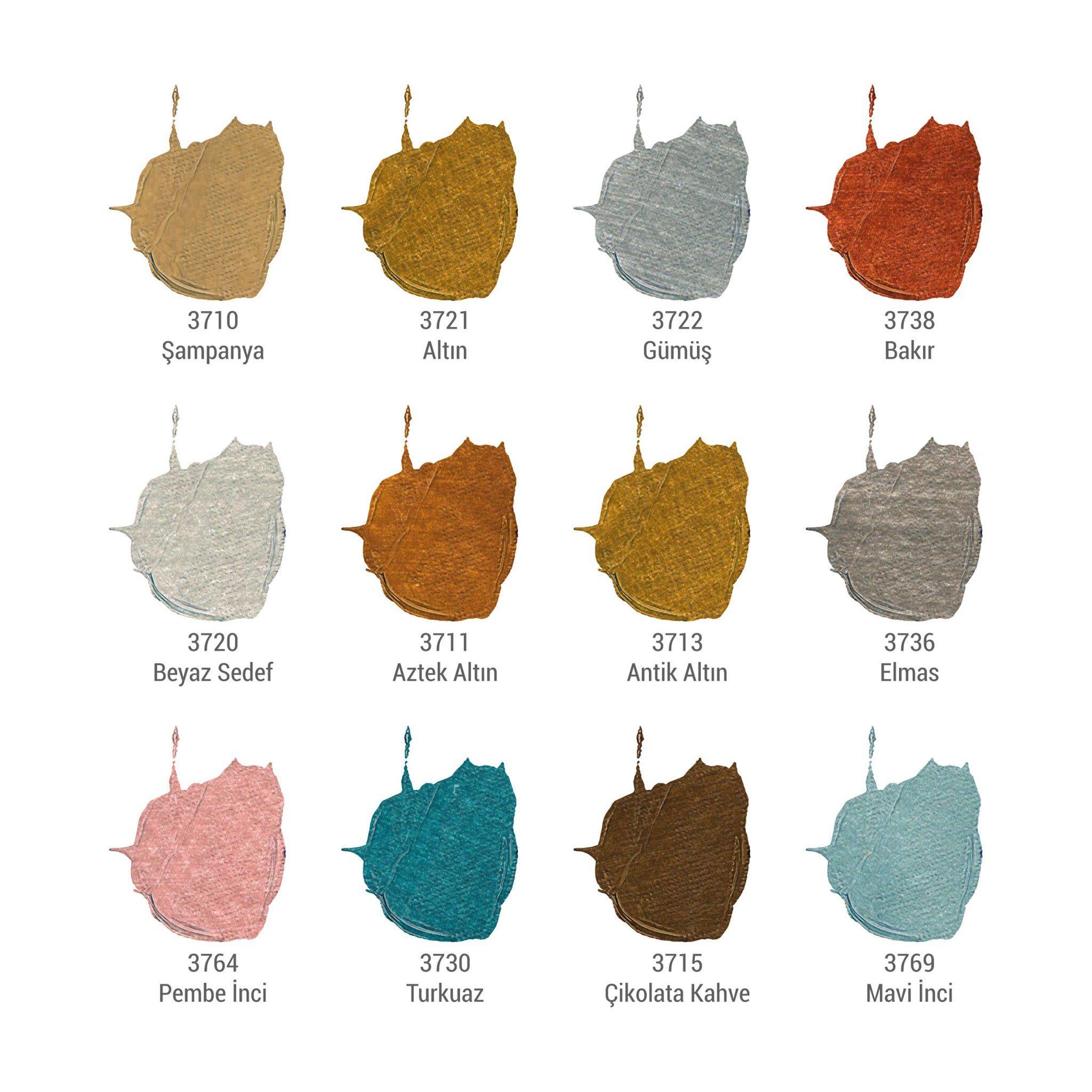 Büst Artdeco Metallglanzfarbe Metallic Acrylfarben, 12er-75ml, Brillante Farben