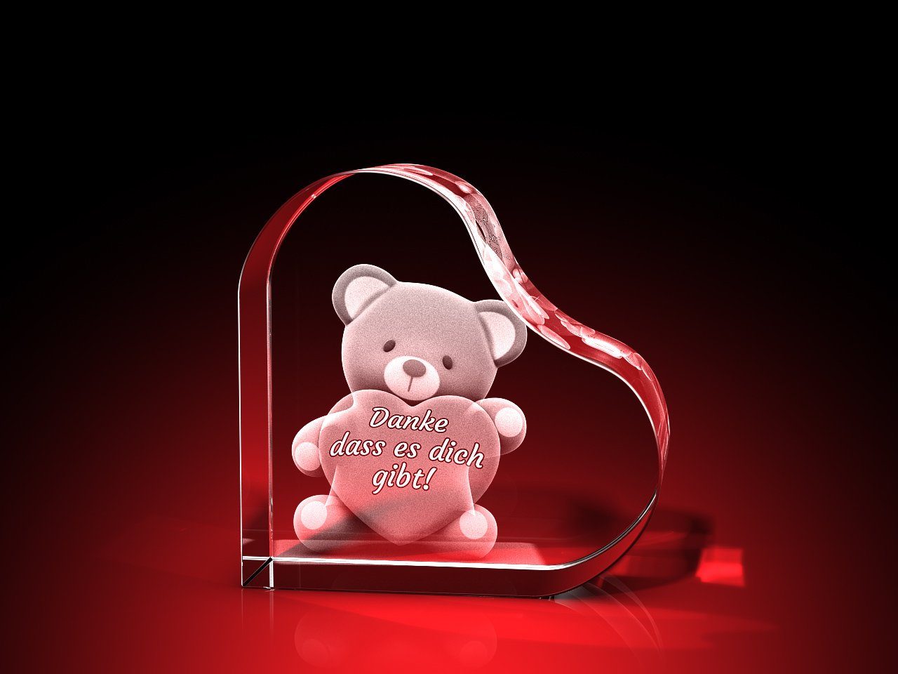 GLASFOTO.COM Dekofigur Bärchen mit Herz + Danke dass es dich gibt - Herz Valentinstag