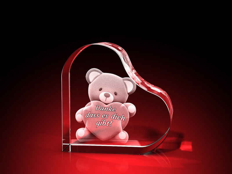 GLASFOTO.COM Dekofigur Bärchen mit Herz + Danke dass es dich gibt - Herz Valentinstag
